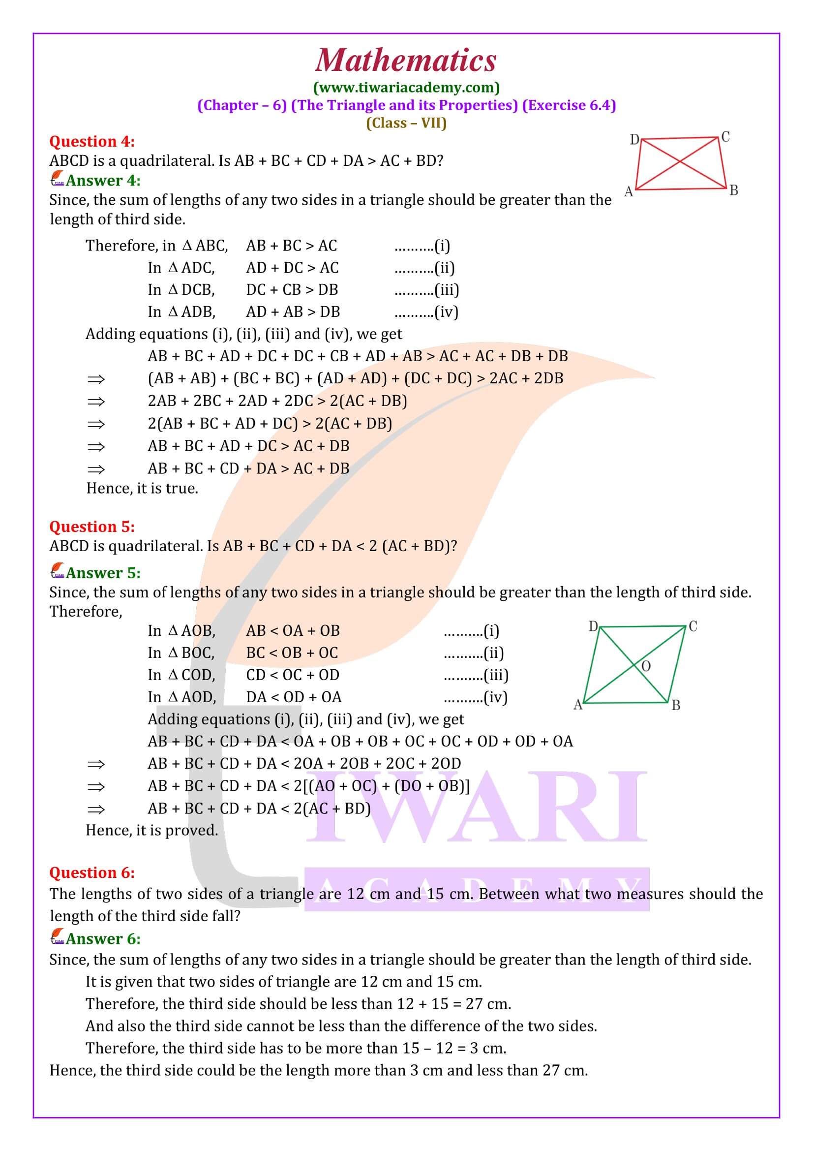 Class 7 Maths Exercise 6.4
