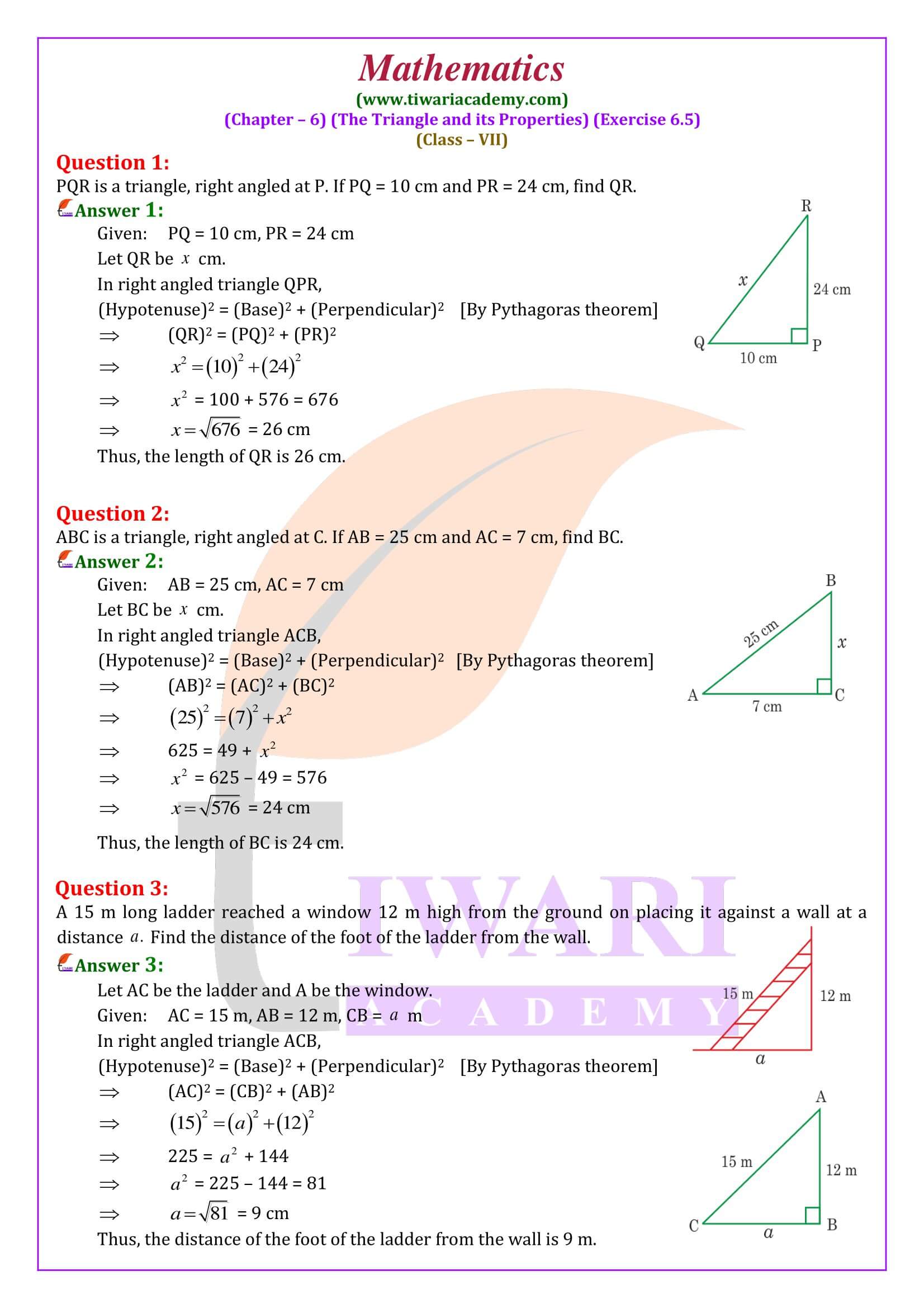 Class 7 Maths Exercise 6.5 solutions in English Medium