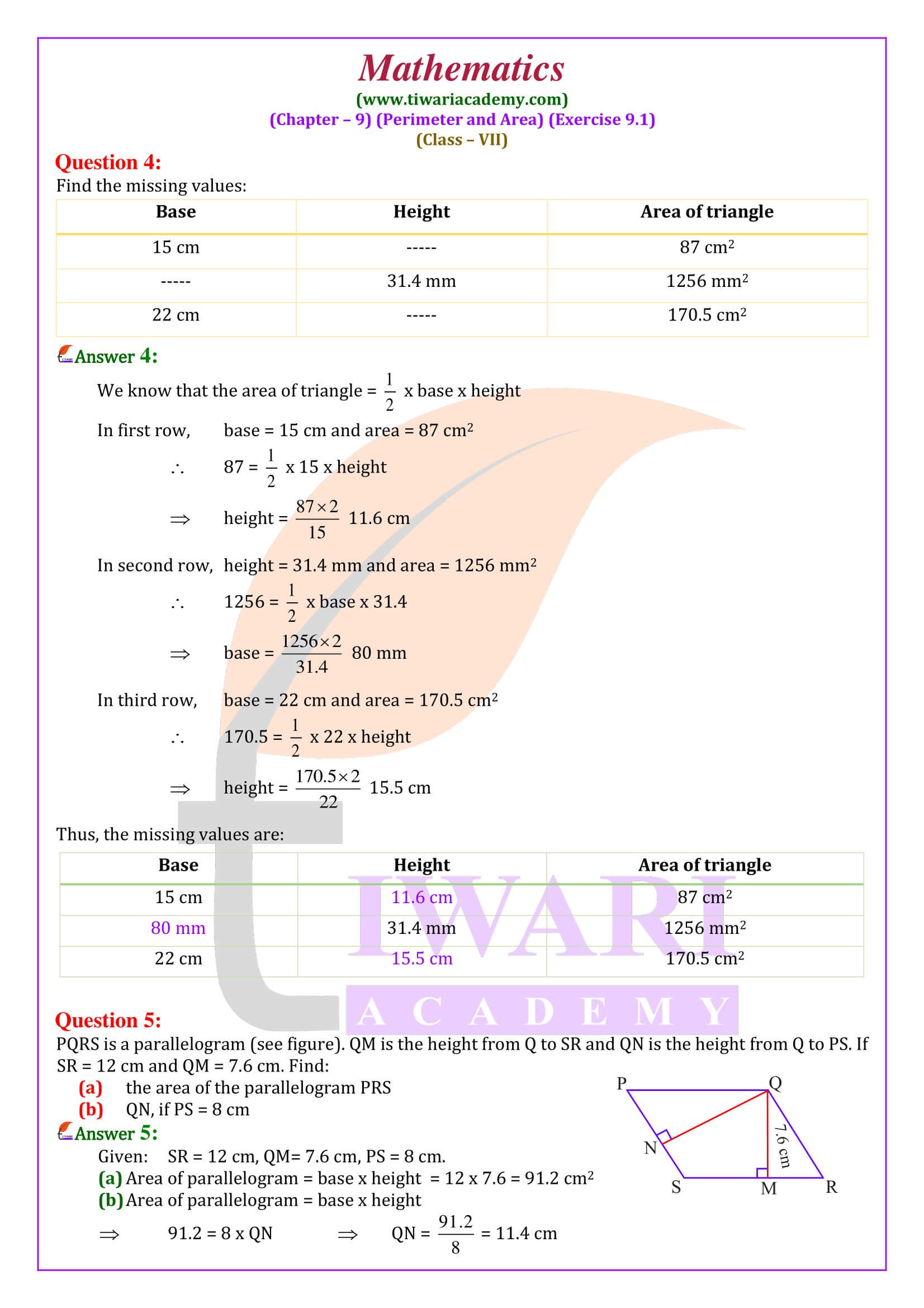 Class 7 Maths Exercise 9.1 solution for new session