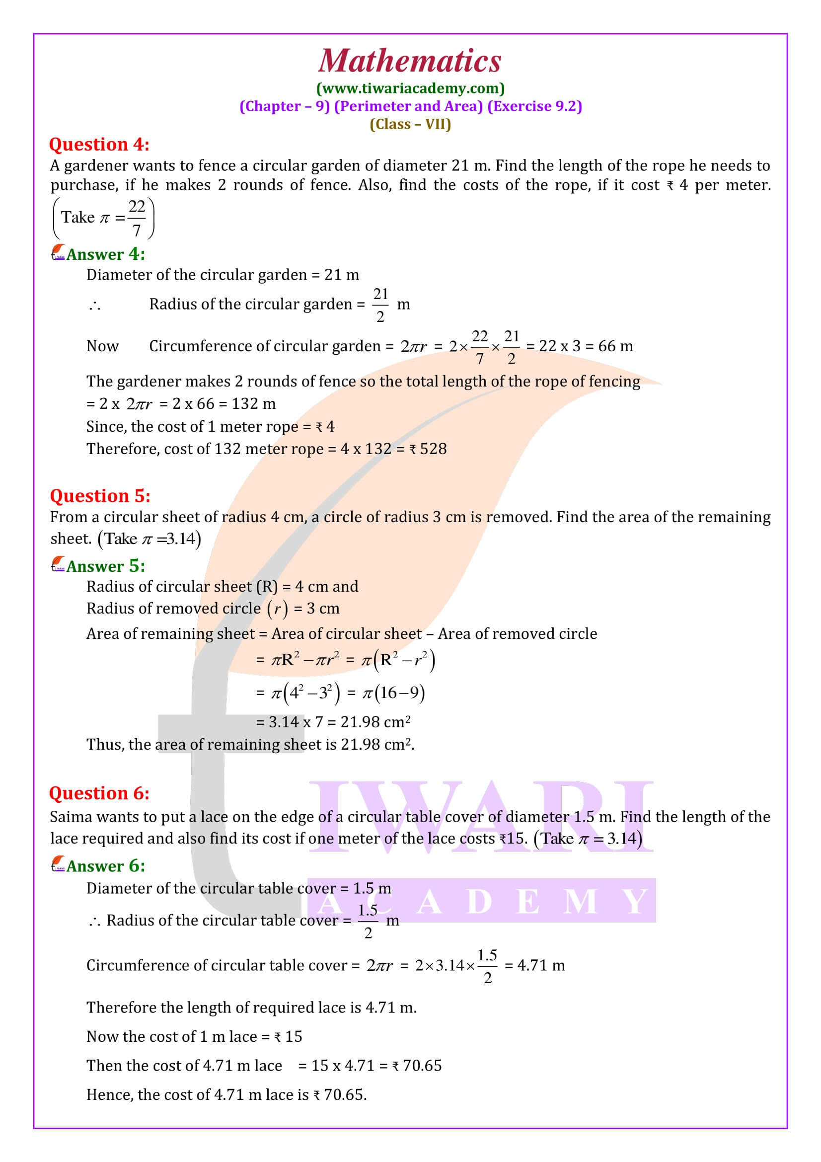 7th Maths ex. 9.2