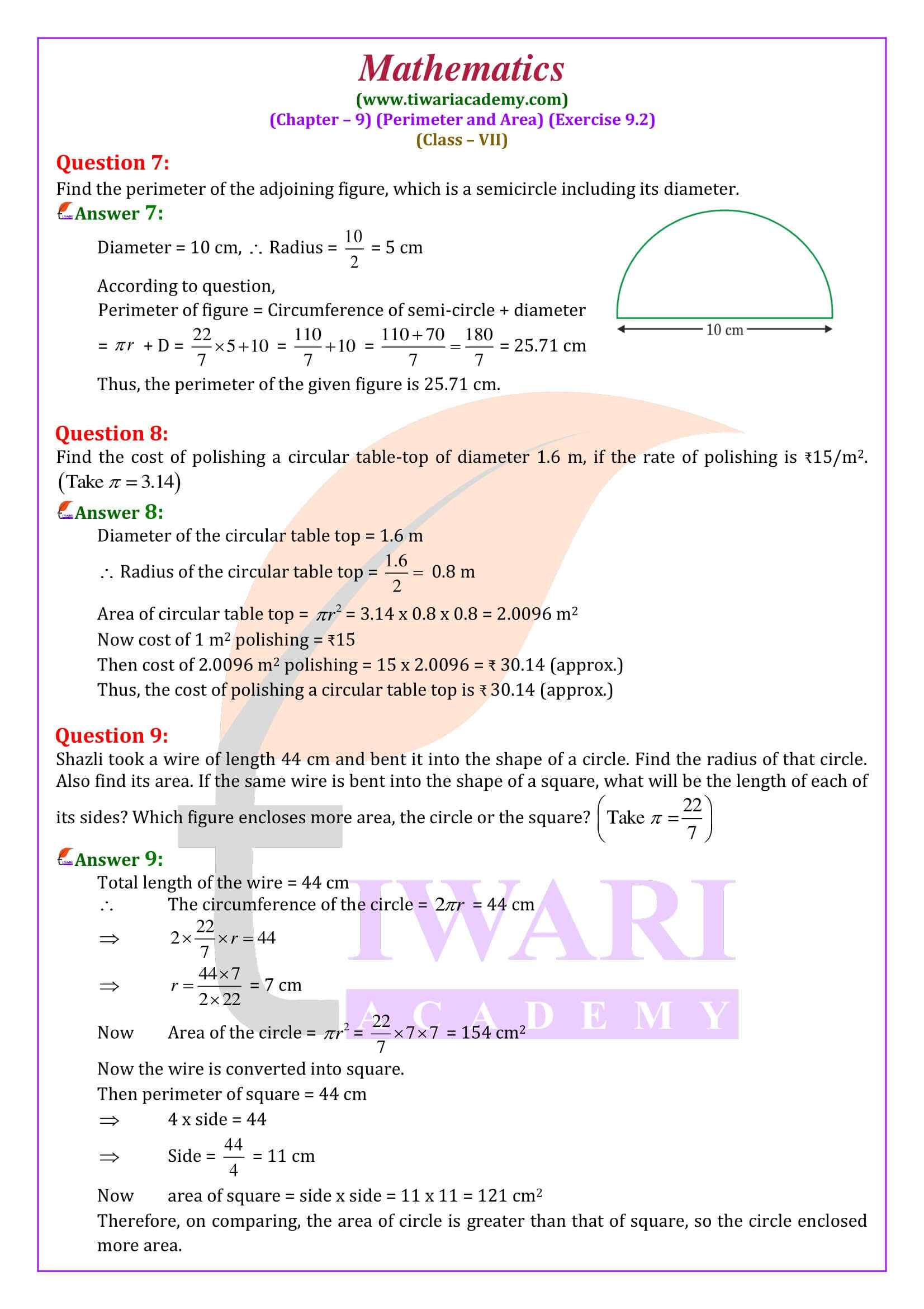 Ex. 9.2 solution class 7