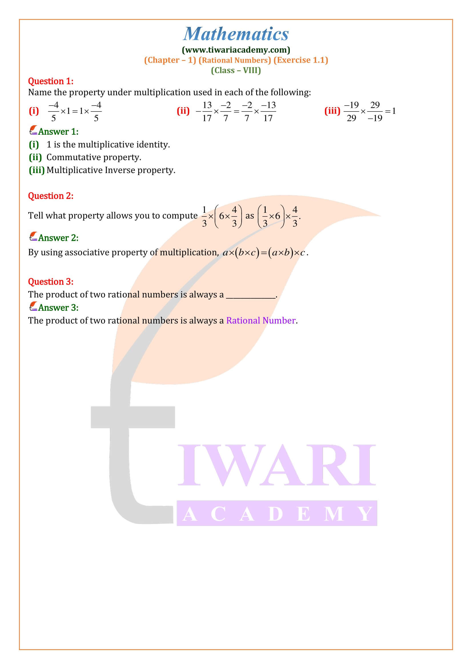 Class 8 Maths Chapter 1 Exercise 1.1