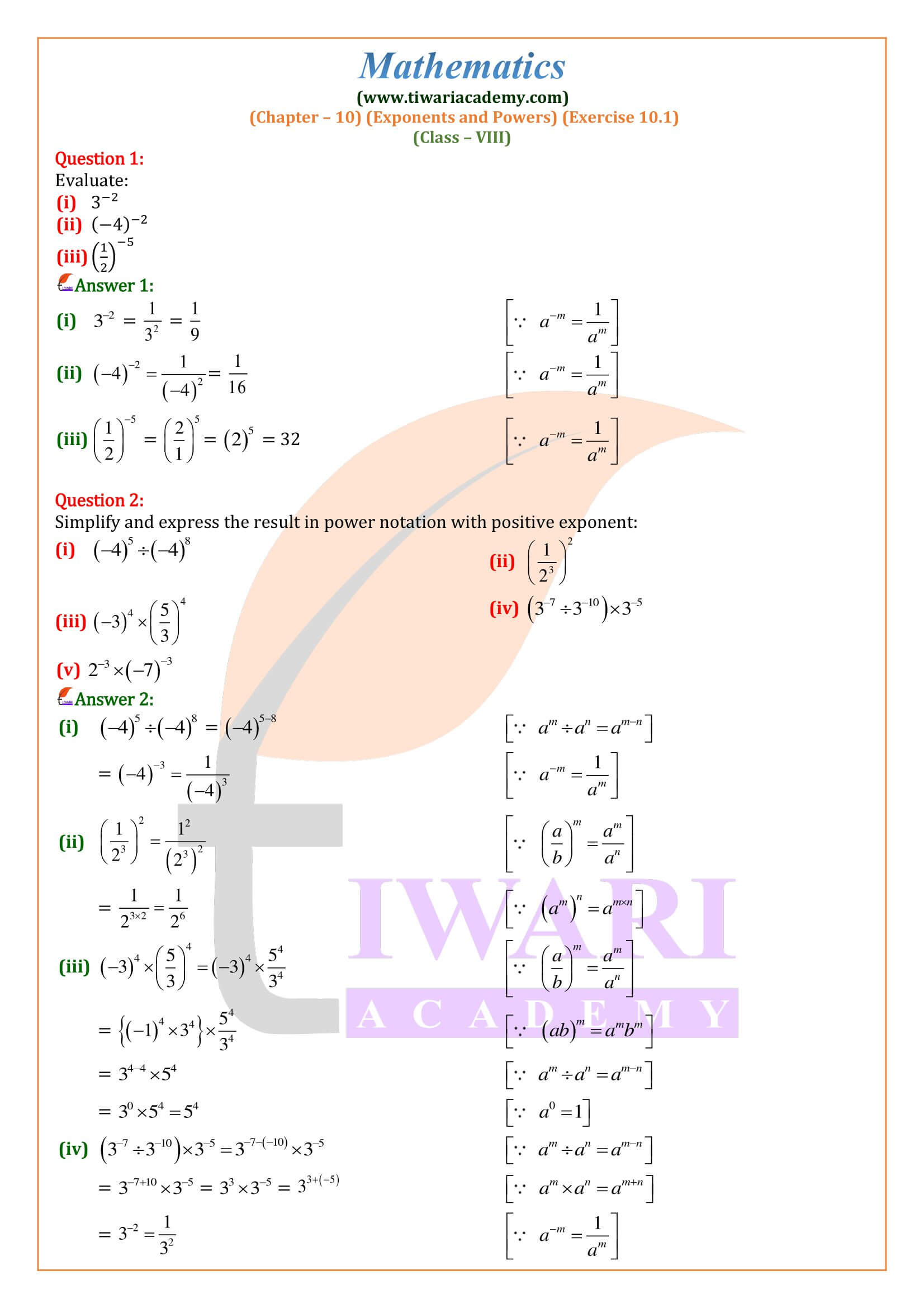 Class 8 Maths Exercise 10.1 solutions in English Medium