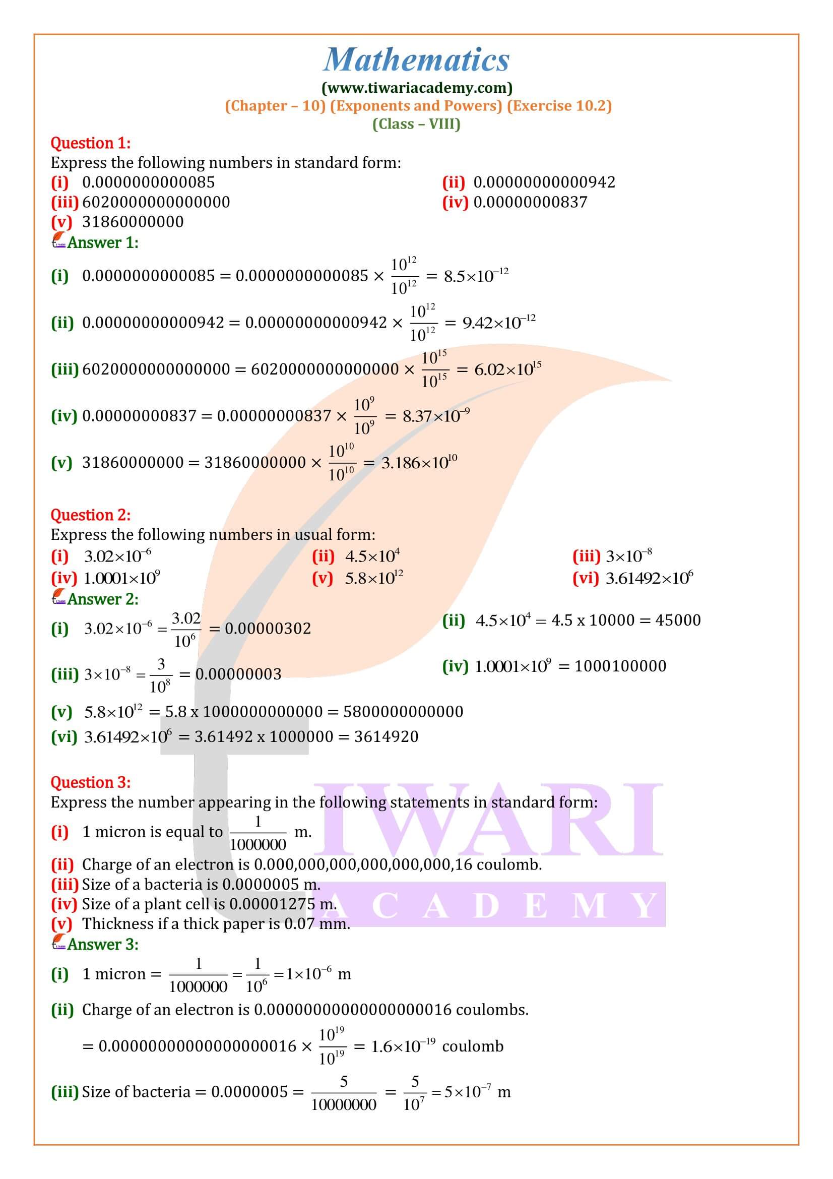 Class 8 Maths Exercise 10.2 solutions in English medium