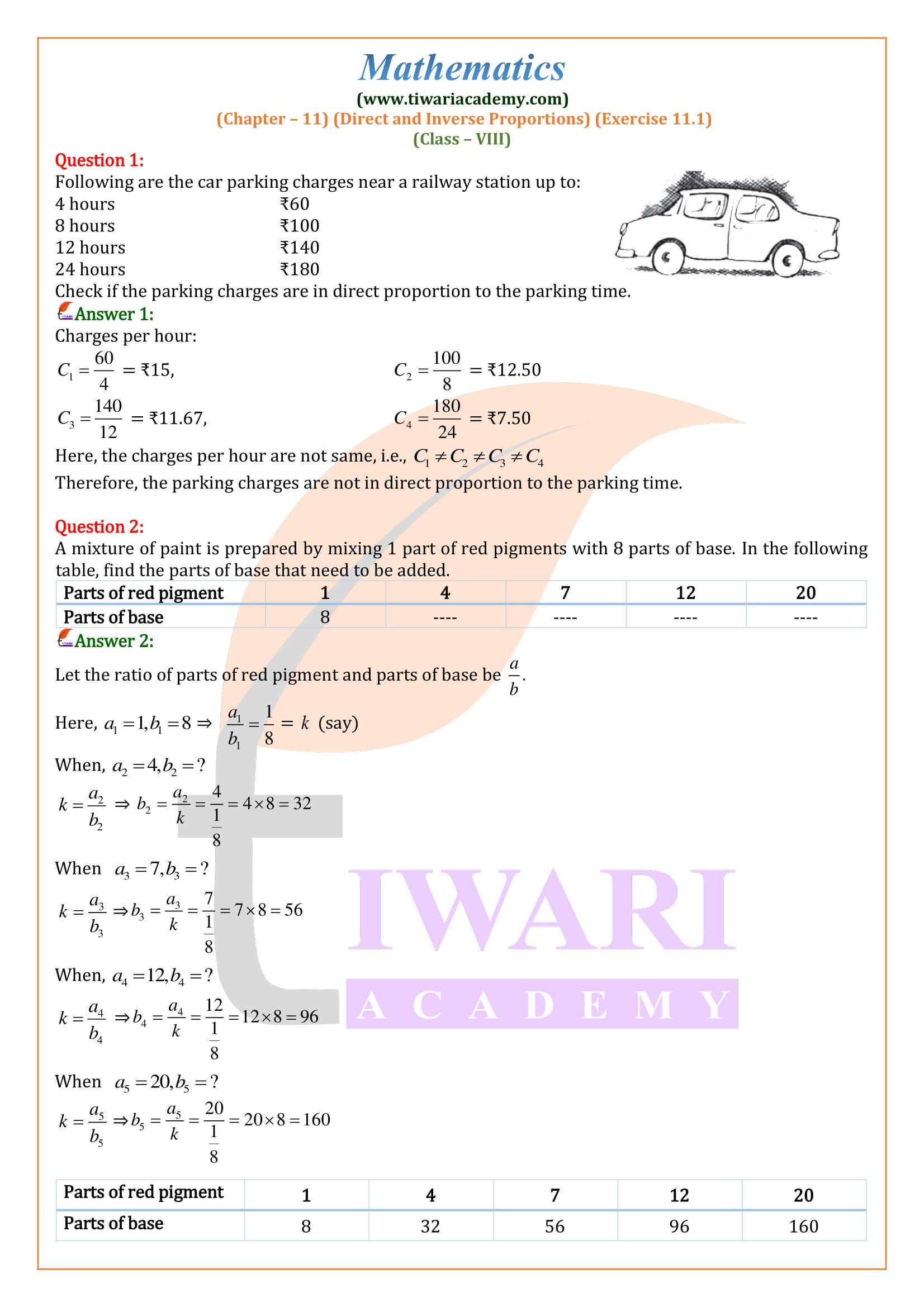 Class 8 Maths Exercise 11.1 solutions for English Medium