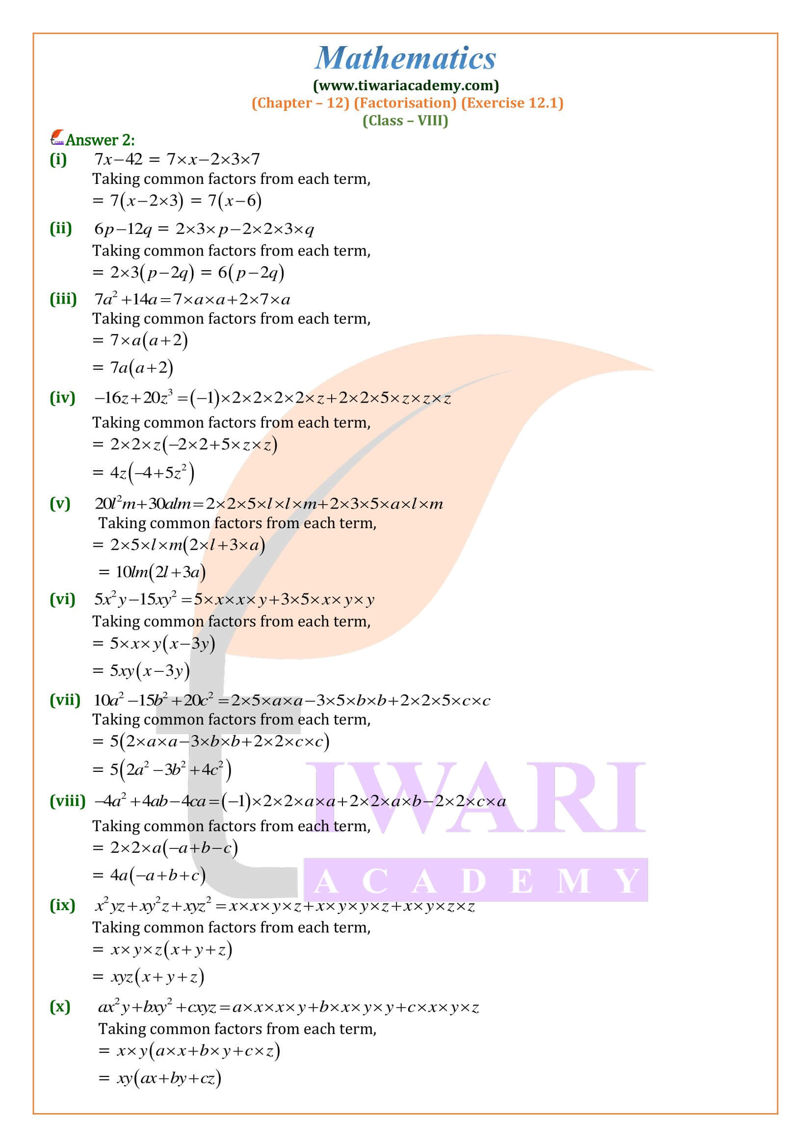 Class 8 Maths Ex. 12.1