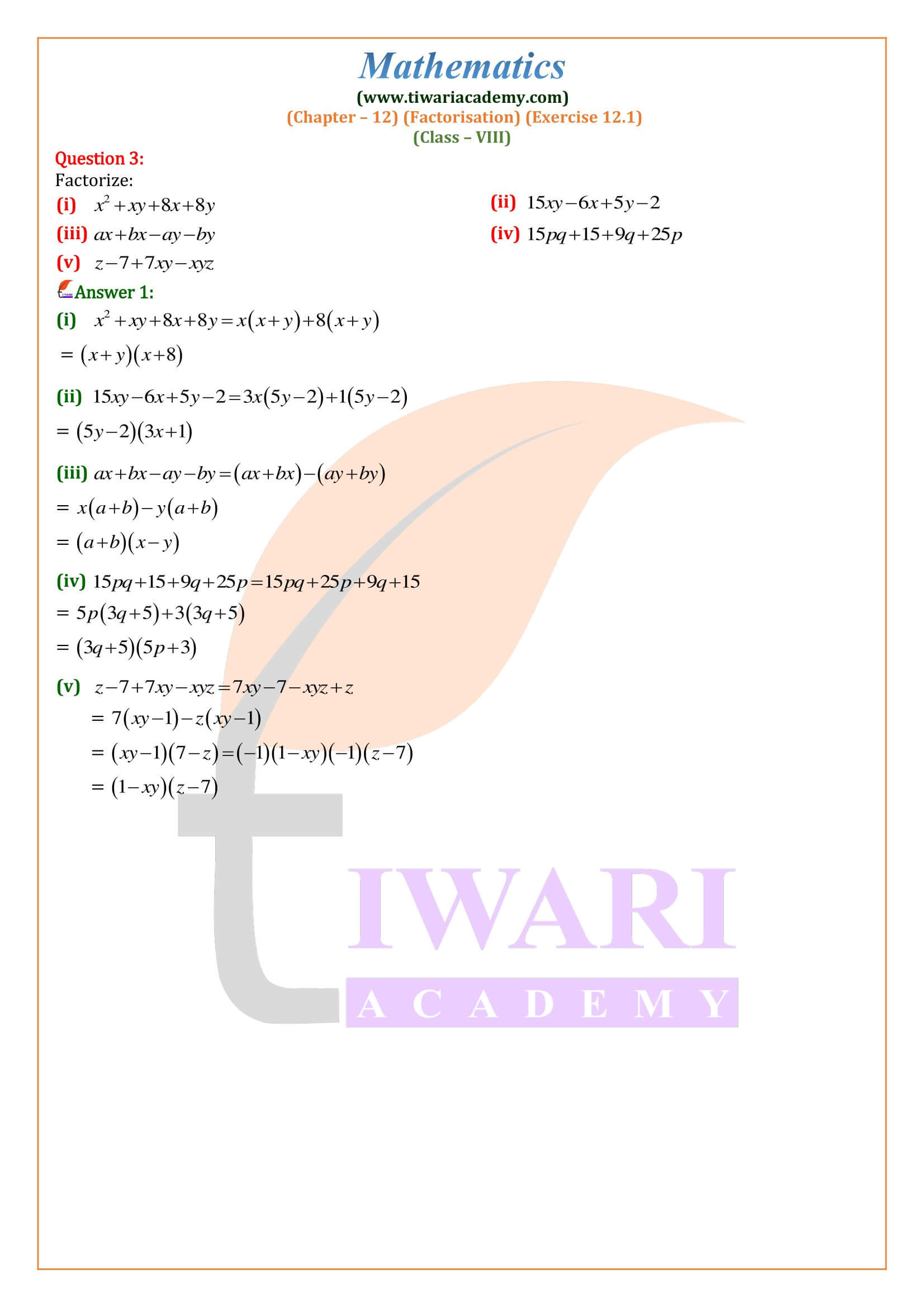 Class 8 Maths Exercise 12.1