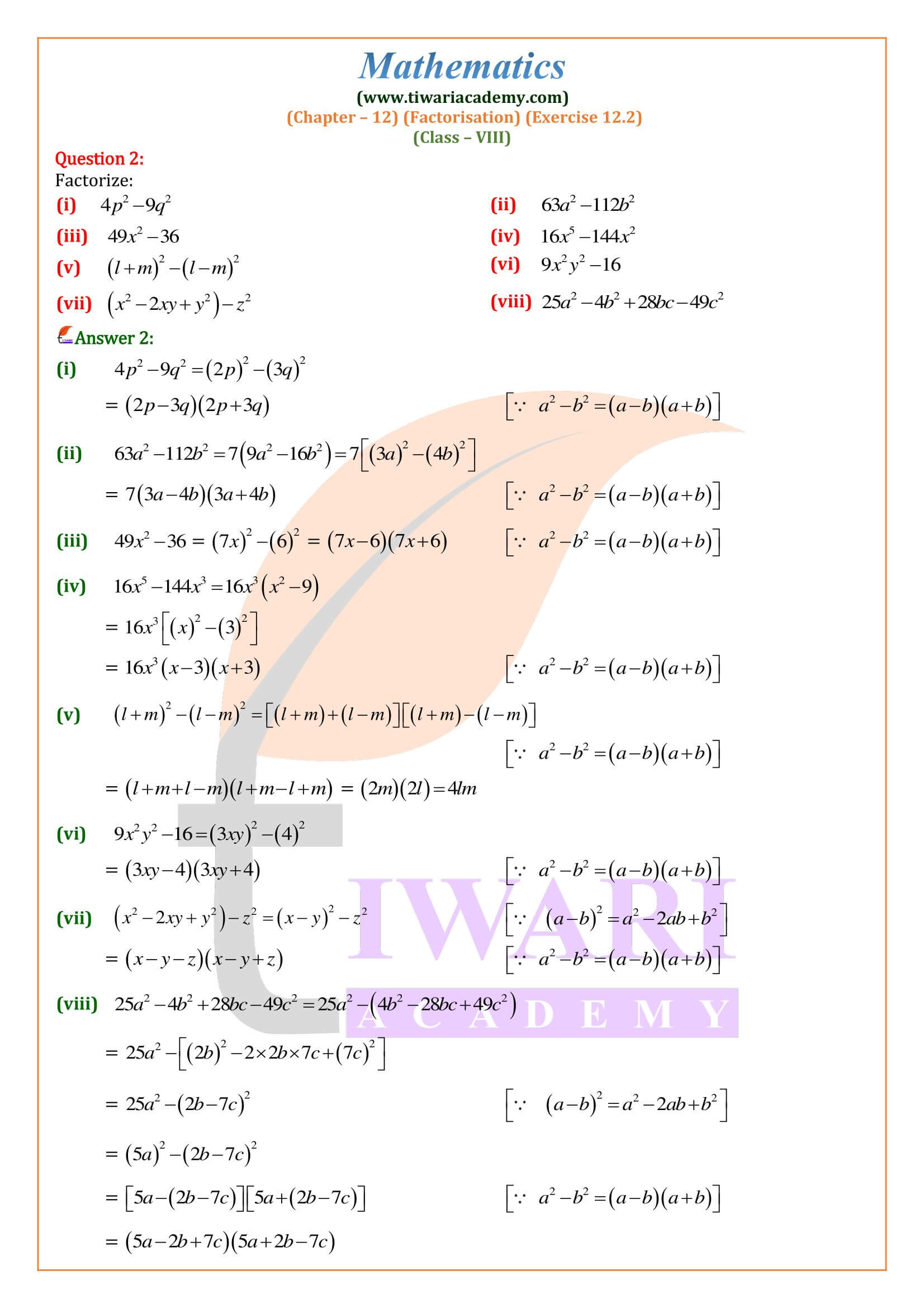 Class 8 Maths Exercise 12.2 explanation in english