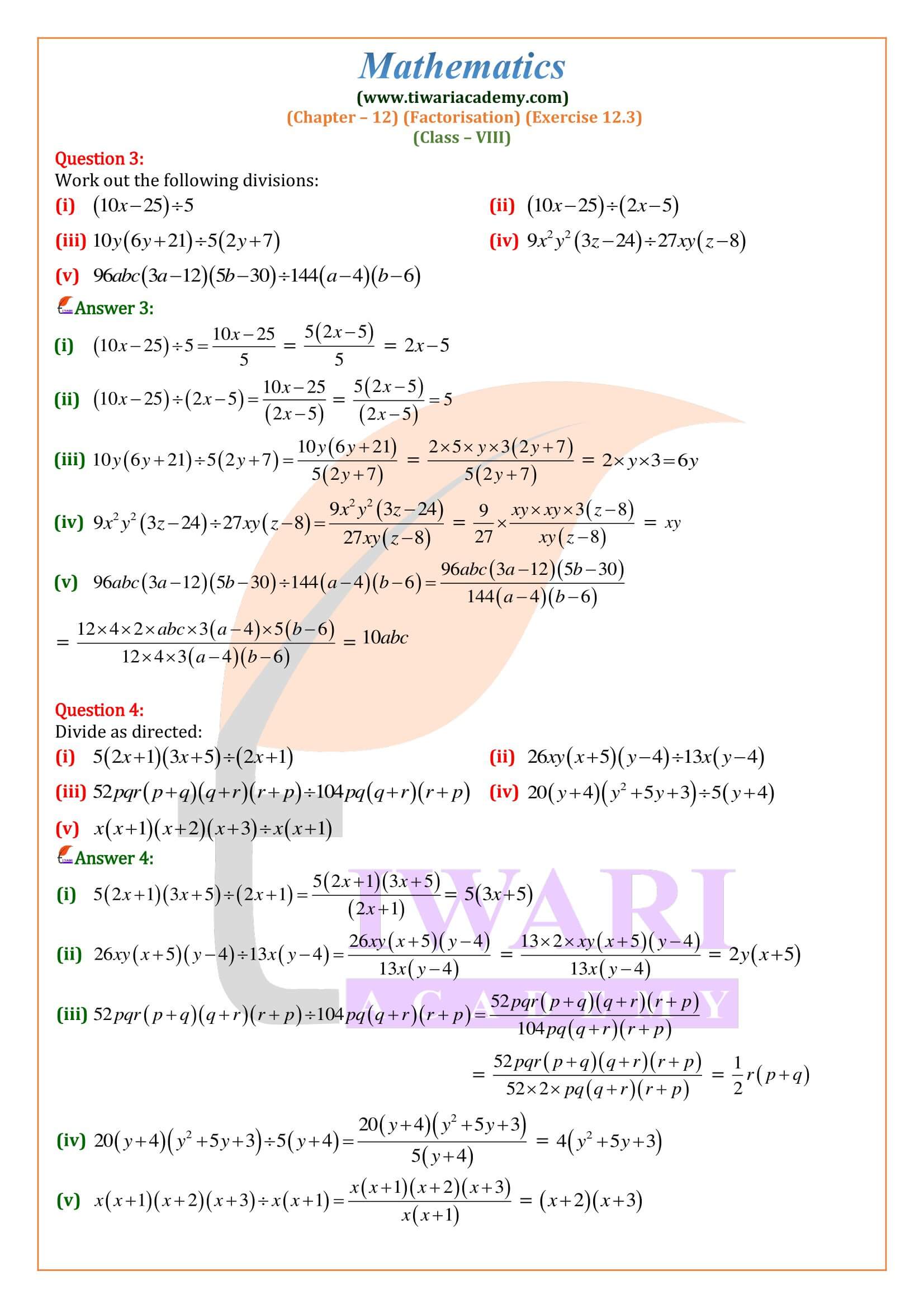 8th Maths ex. 12.3