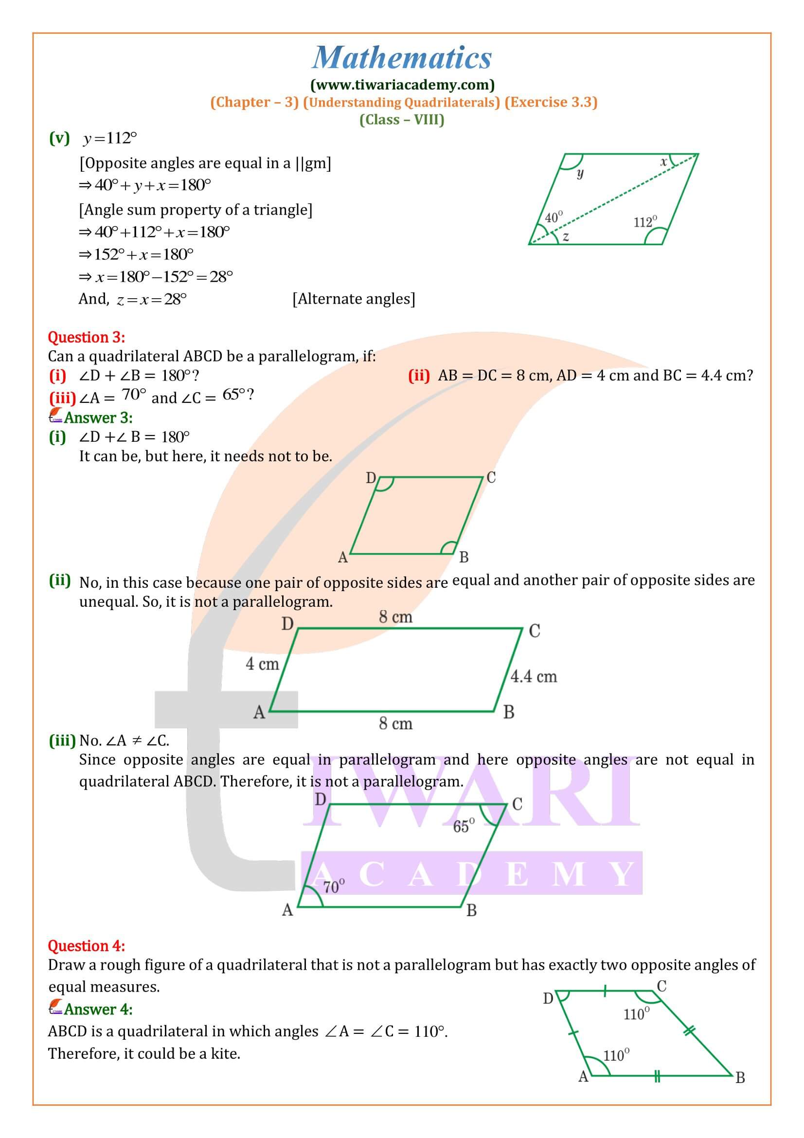 8th Maths ex. 3.3 solutions