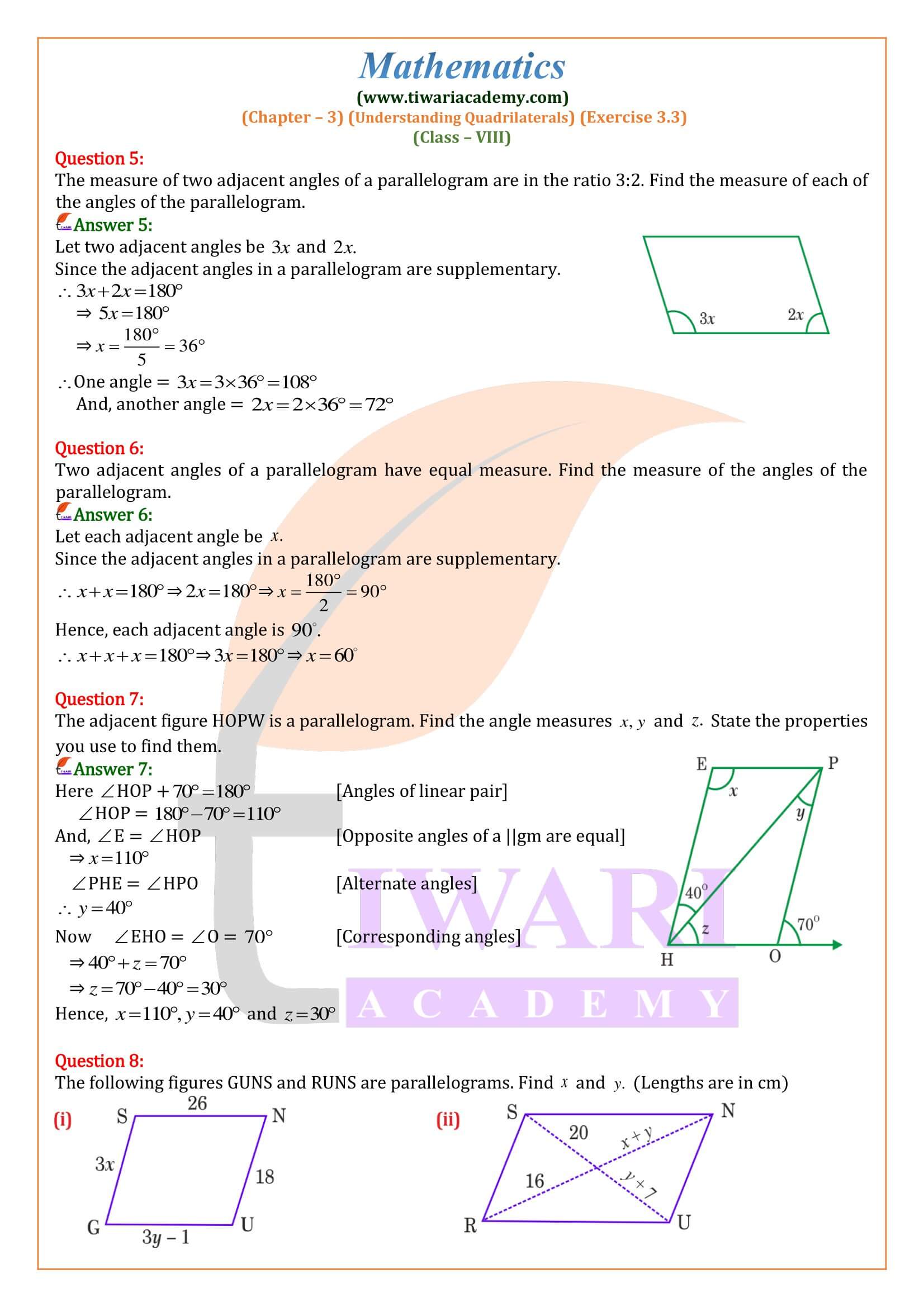 Class VIII Maths ex. 3.3