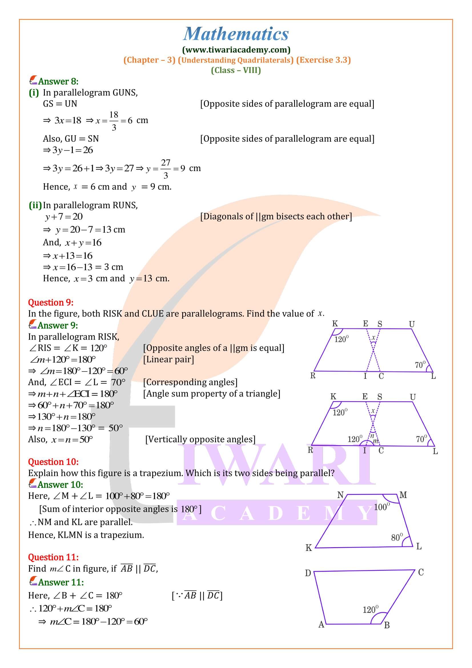 Ex. 3.3 of 8th Maths