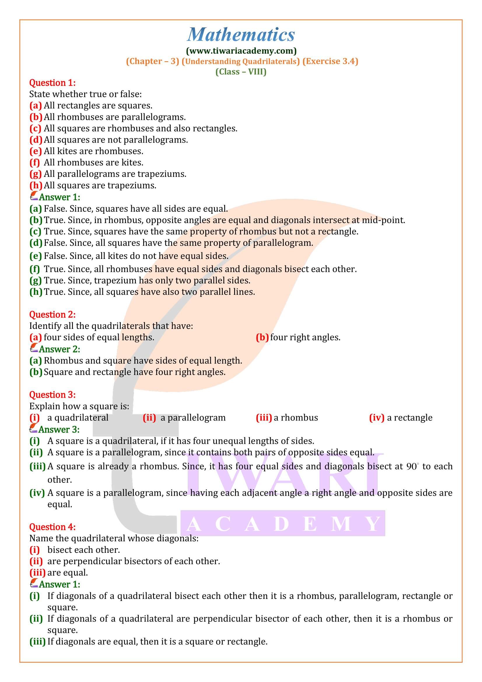 Class 8 Maths Ex. 3.4