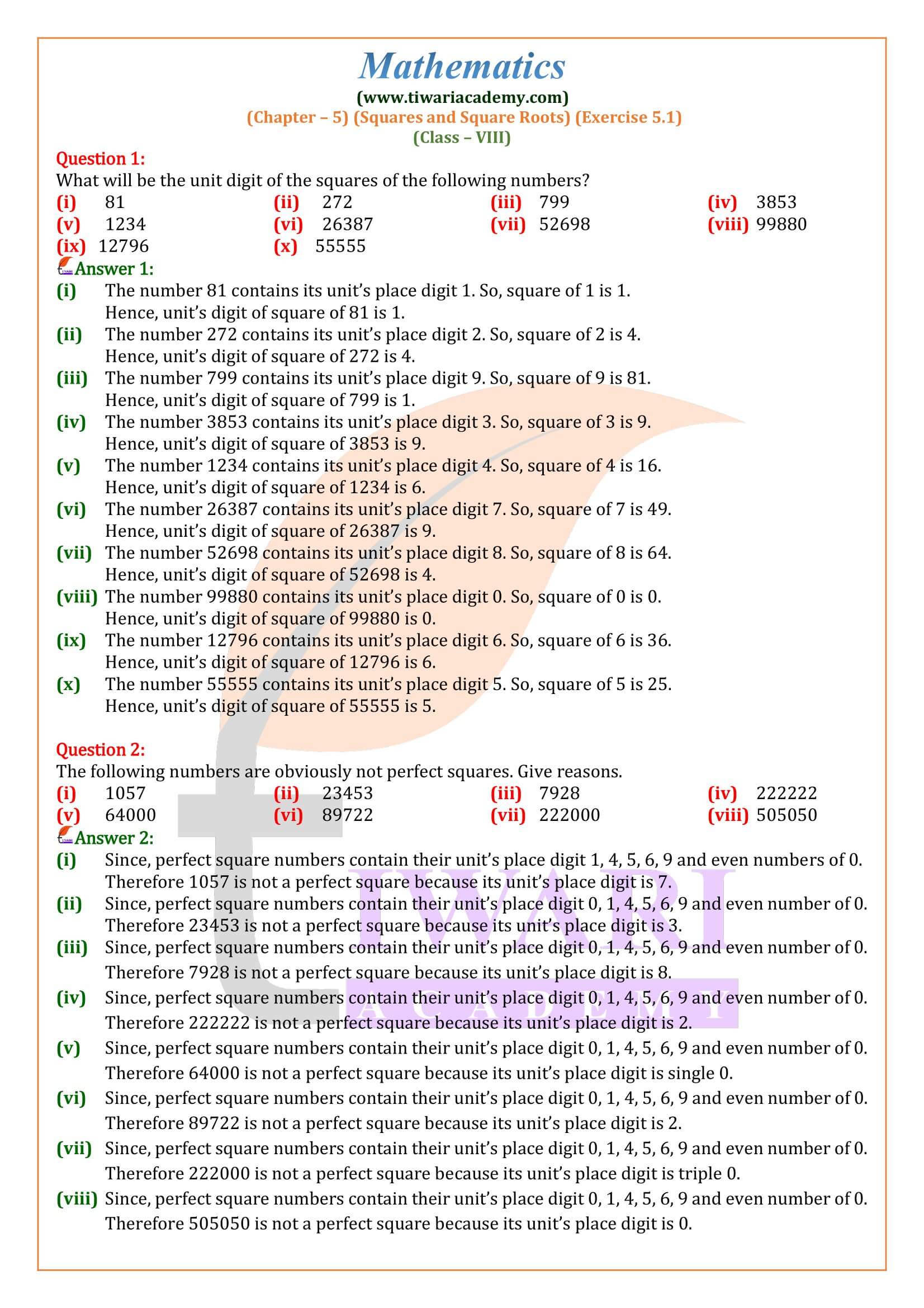 Class 8 Maths Ex. 5.1