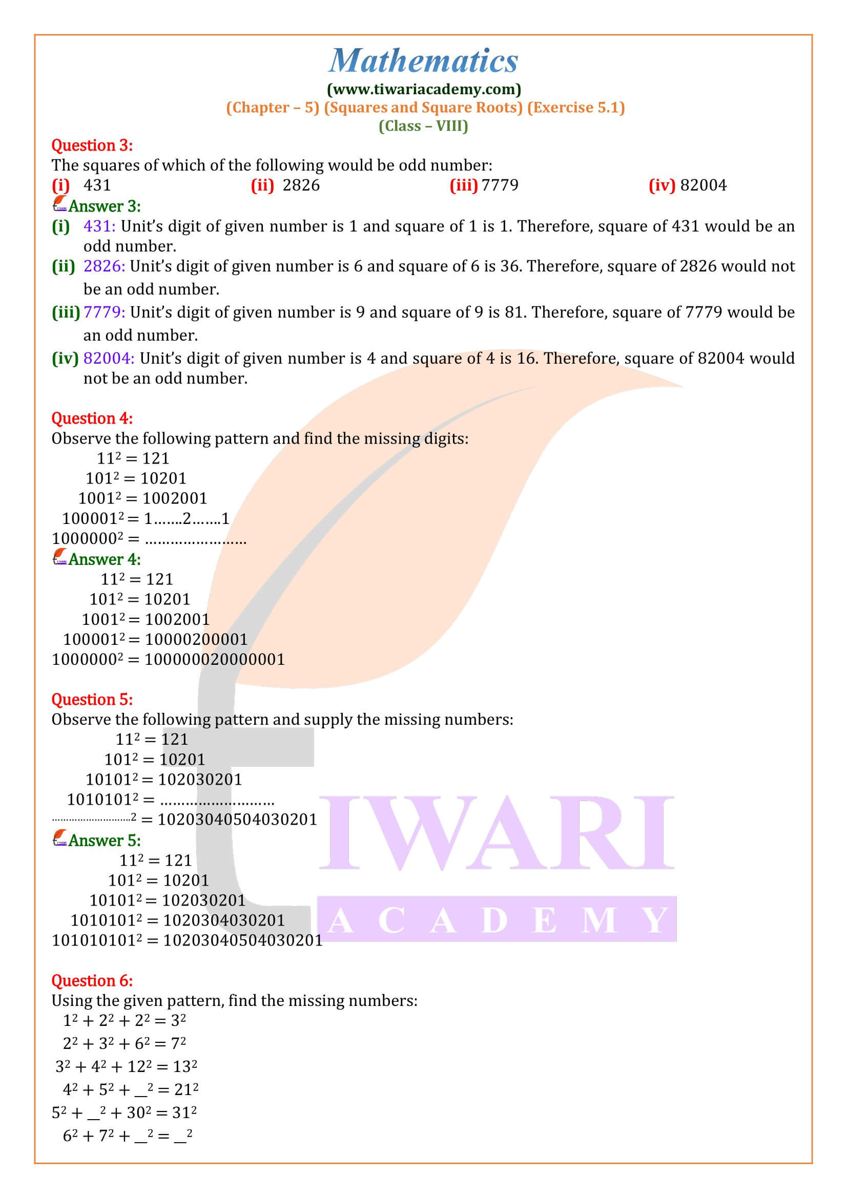 8th Maths ex. 5.1