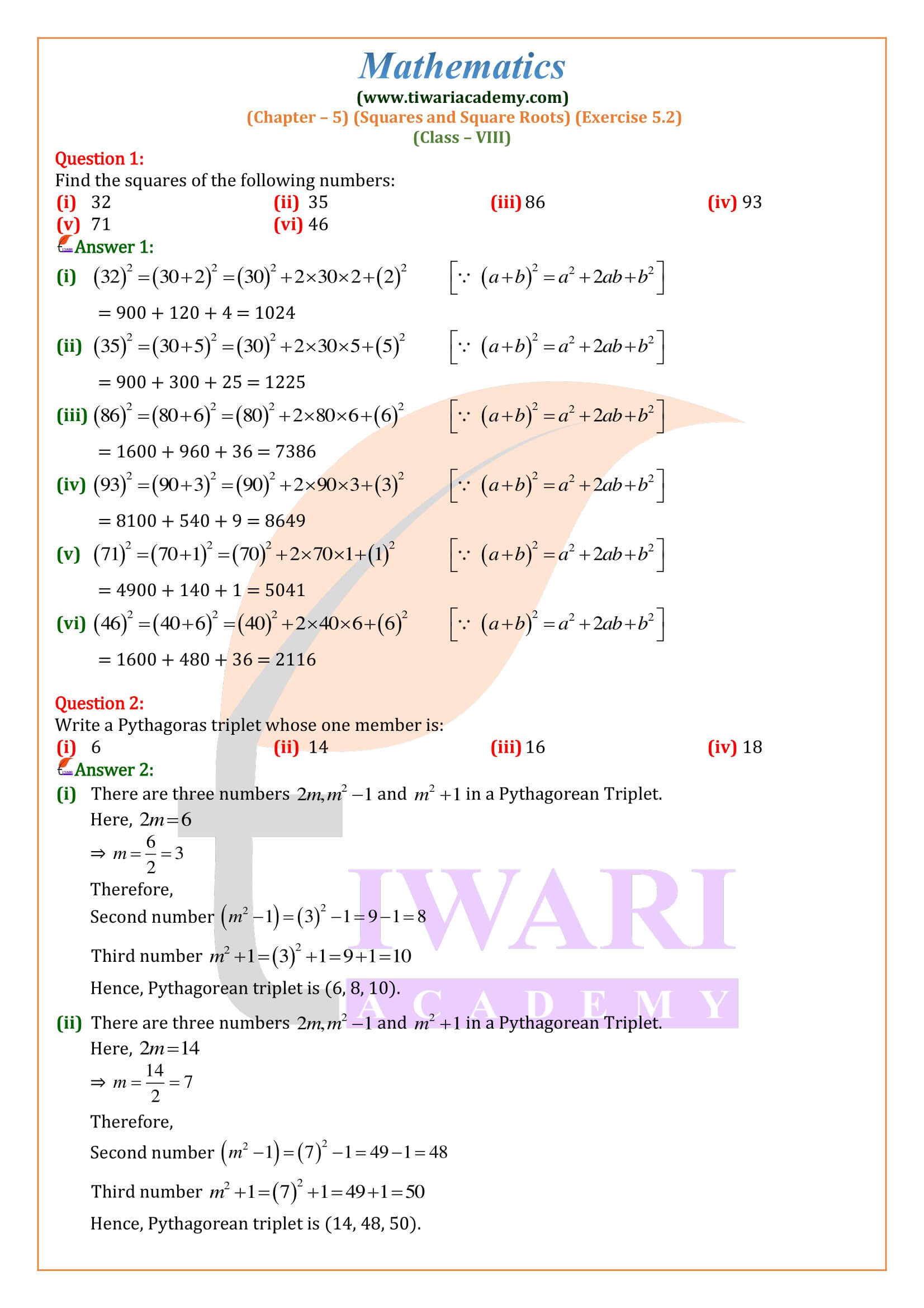 Ex. 5.2 class 8th Maths