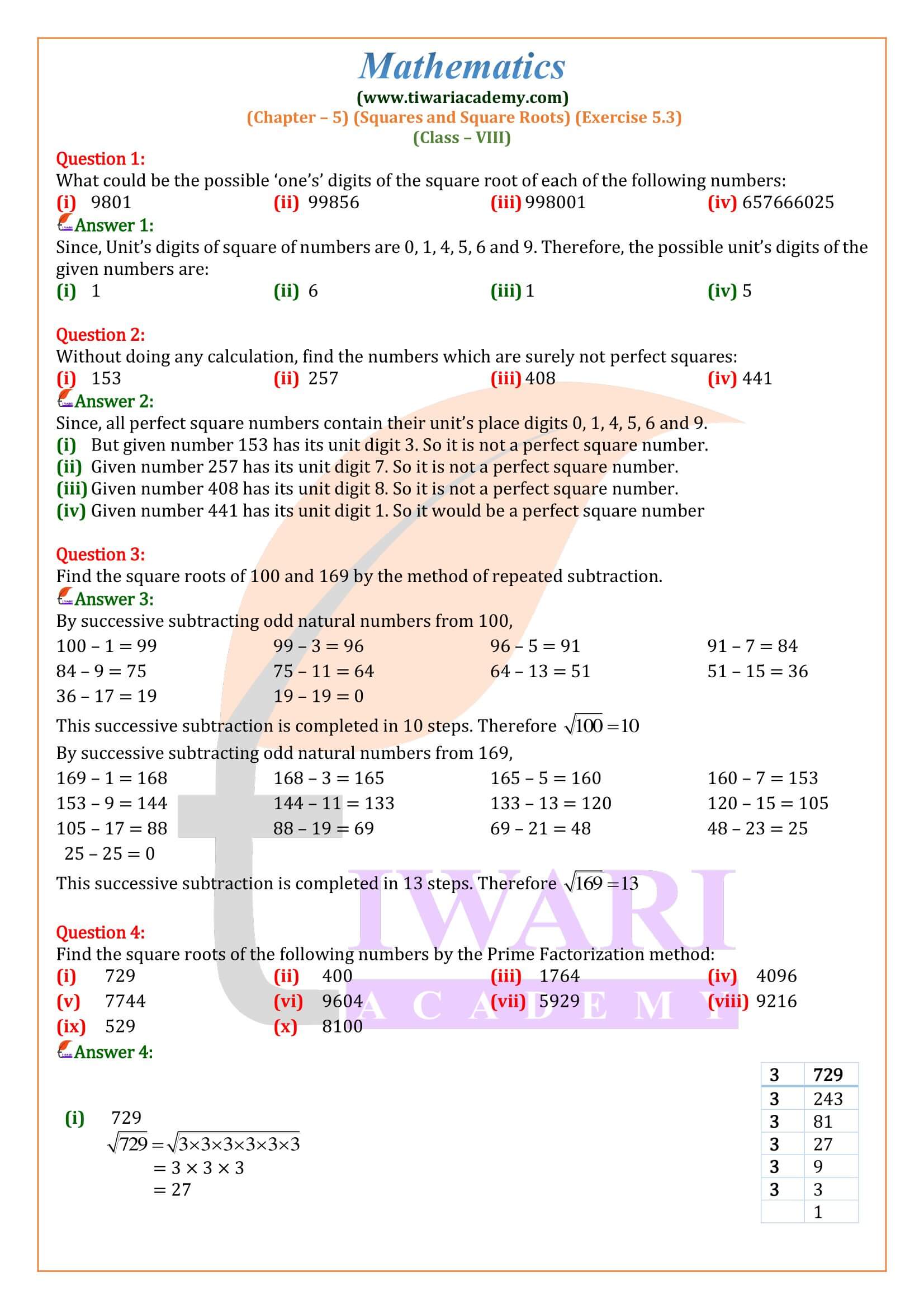 NCERT Solutions for Class 8 Maths Exercise 5.3