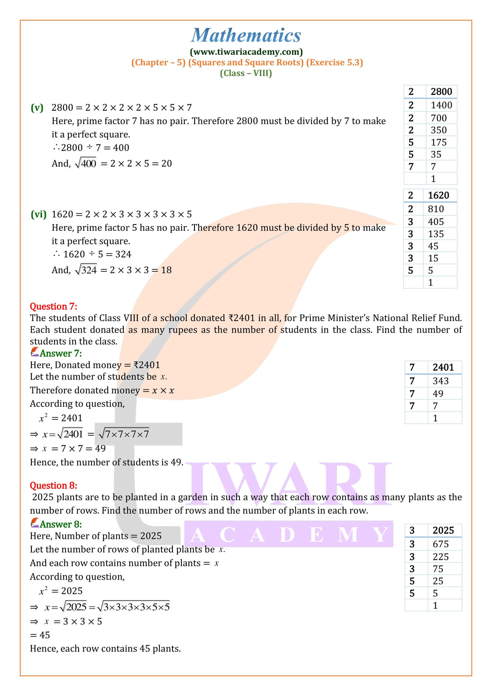 8th Maths Exercise 5.3 Solutions guide