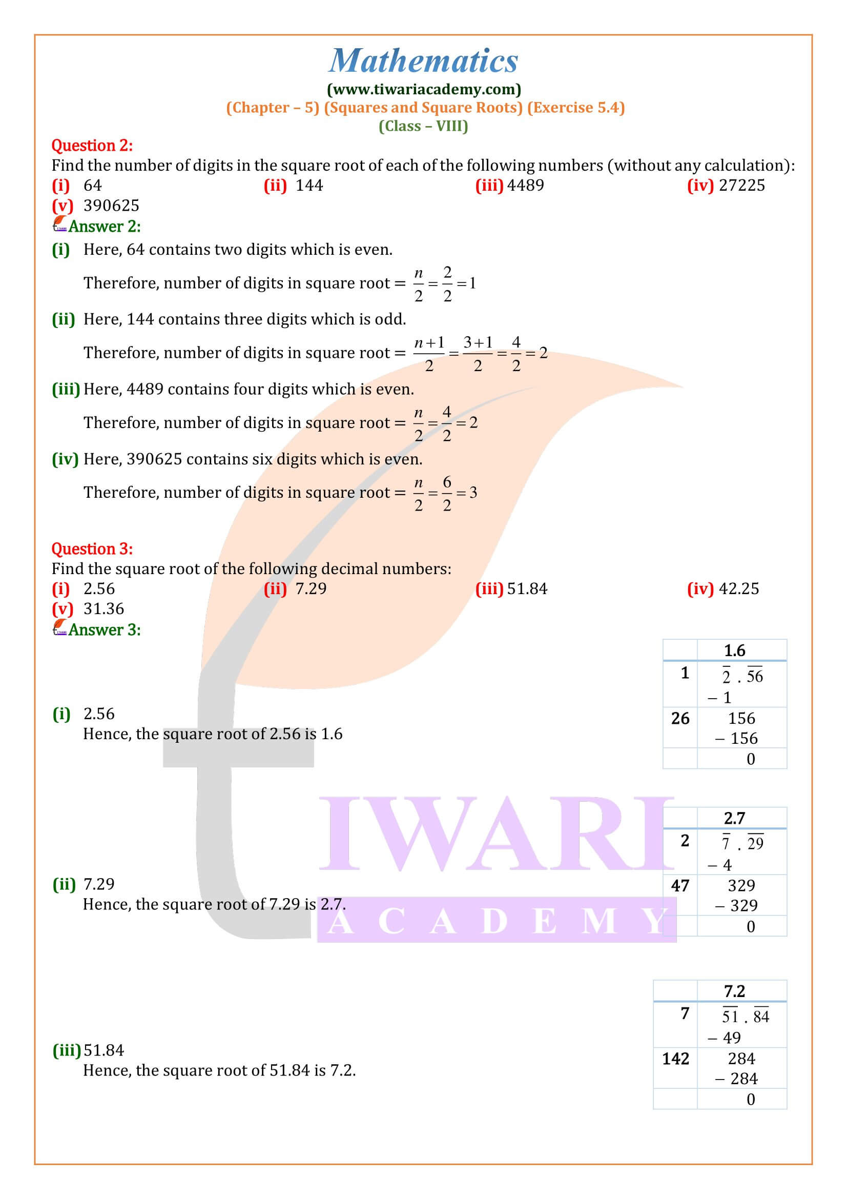 8th Maths ex. 5.4