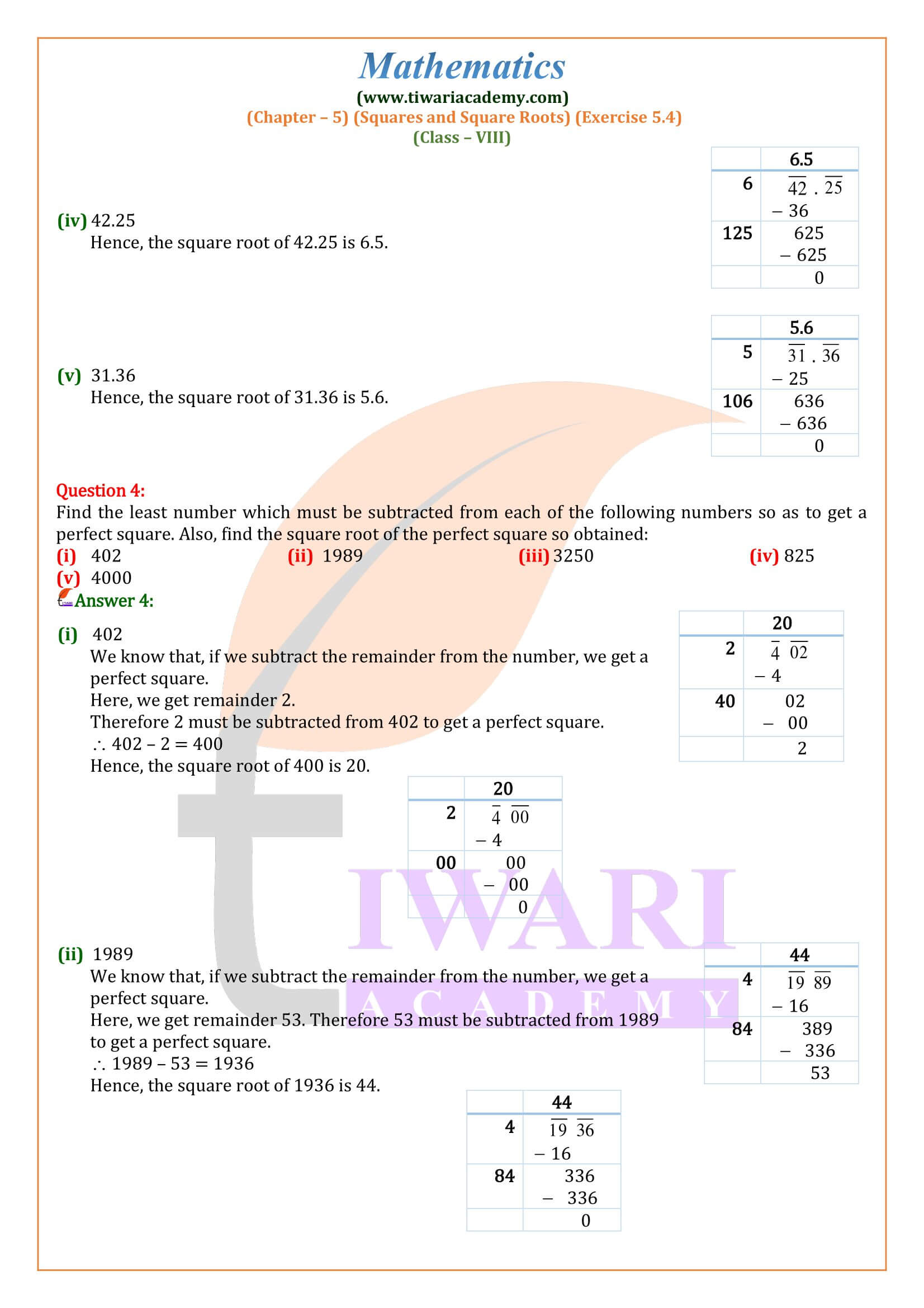 Ex. 5.4 solutions in Class 8 Maths