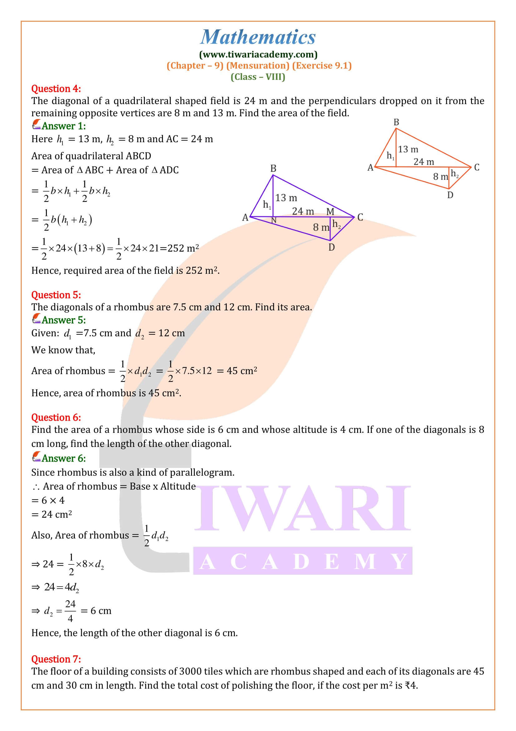 Class 8 Maths Ex. 9.1