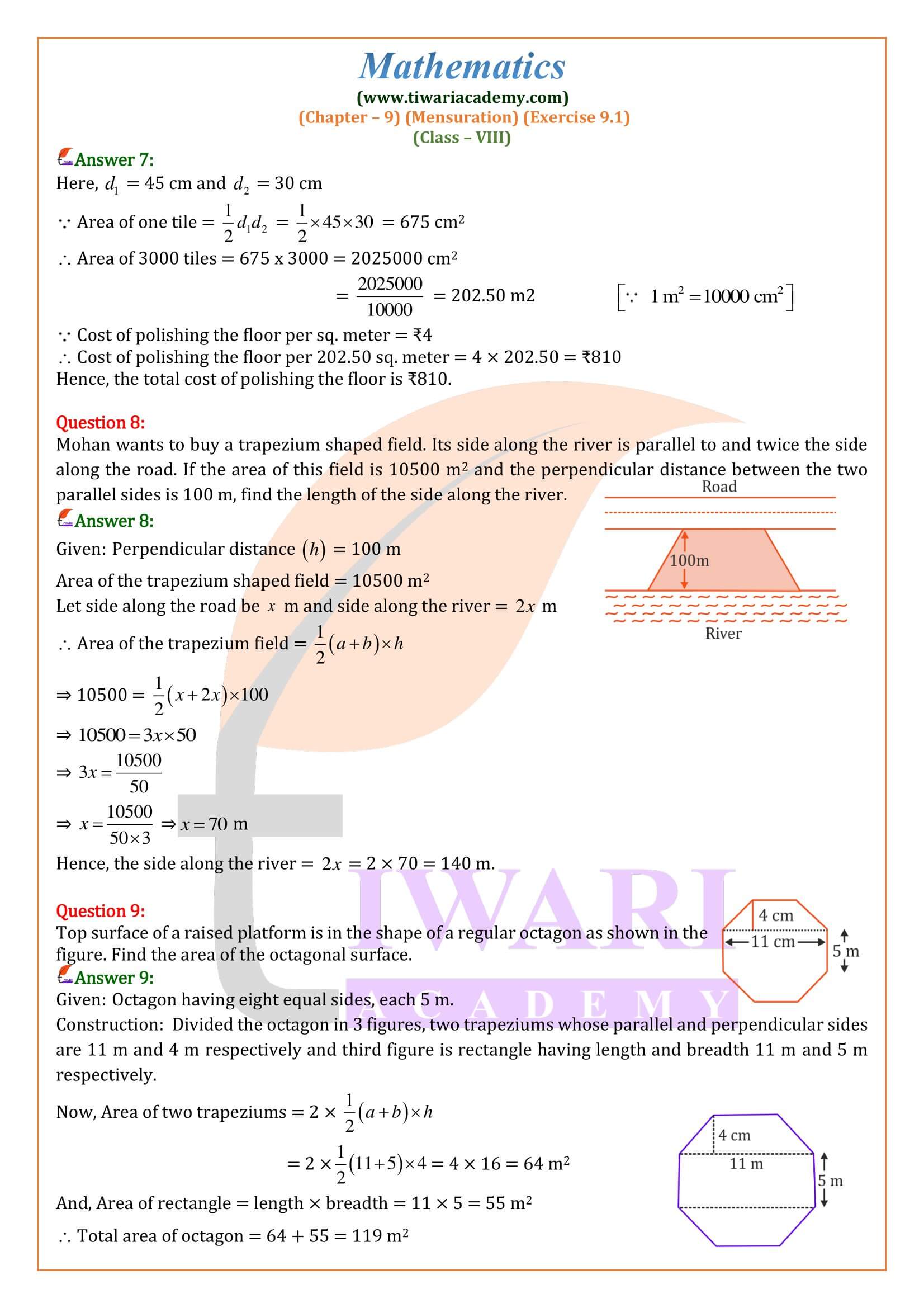 Grade VIII Maths ex. 9.1 solutions