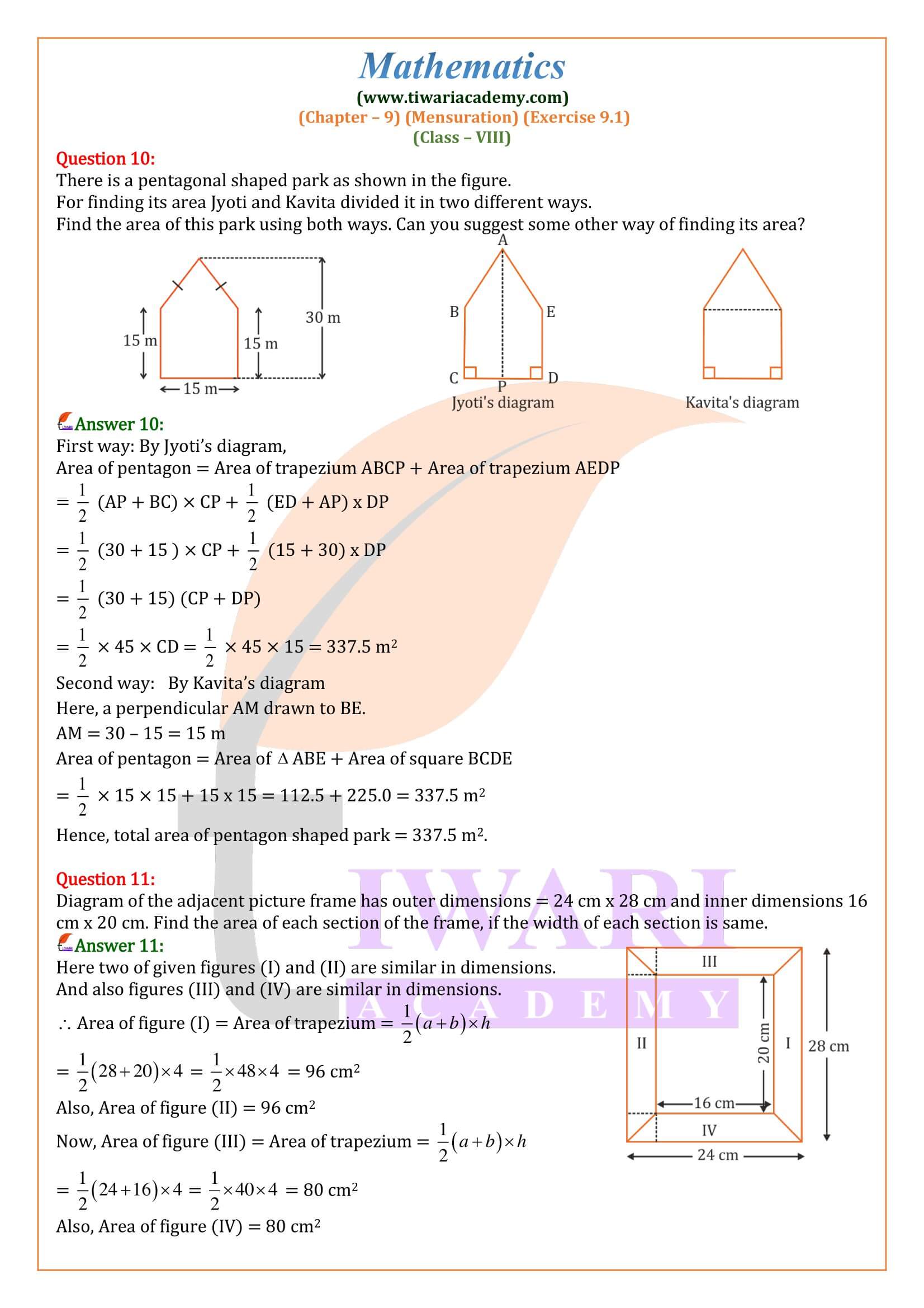 Class 8 Maths Exercise 9.1