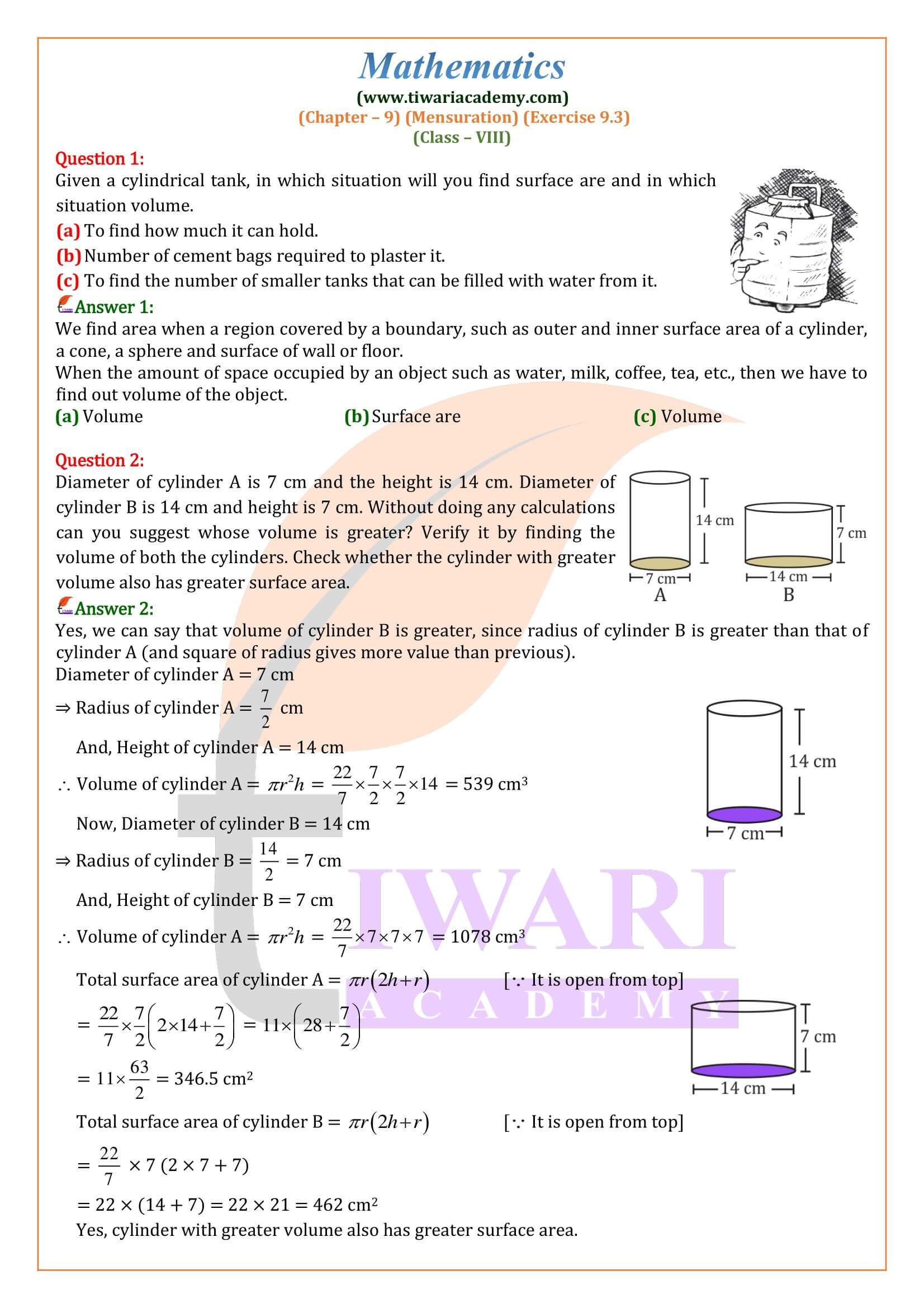 Class 8 Maths Exercise 9.3 solutions in English Medium