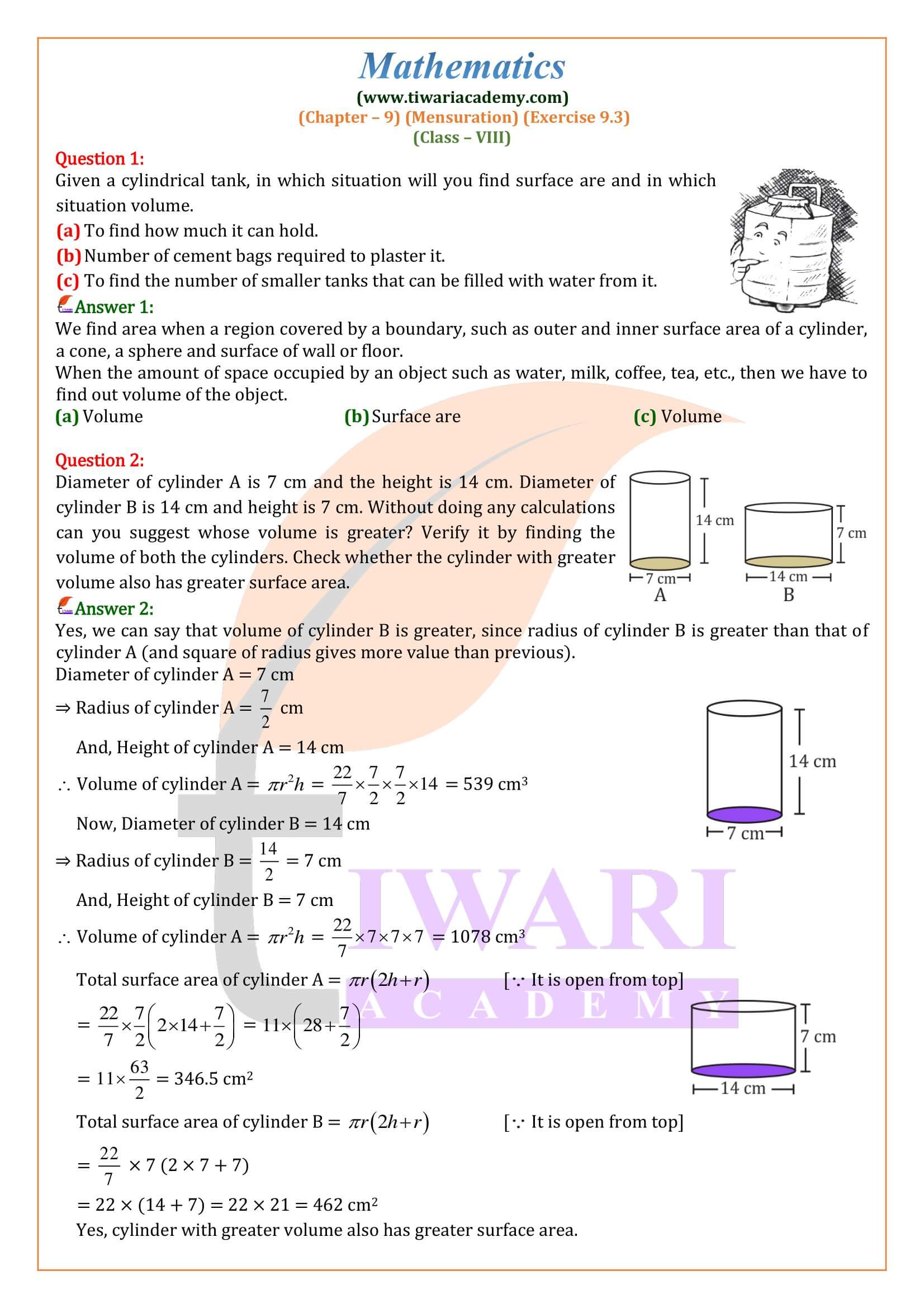 Class 8 Maths Exercise 9.3 solutions in English Medium
