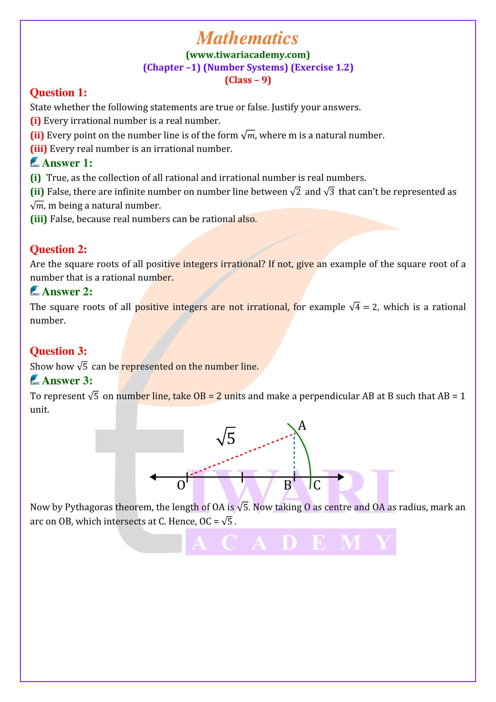 Class 9 Maths Chapter 1 Exercise 1.2