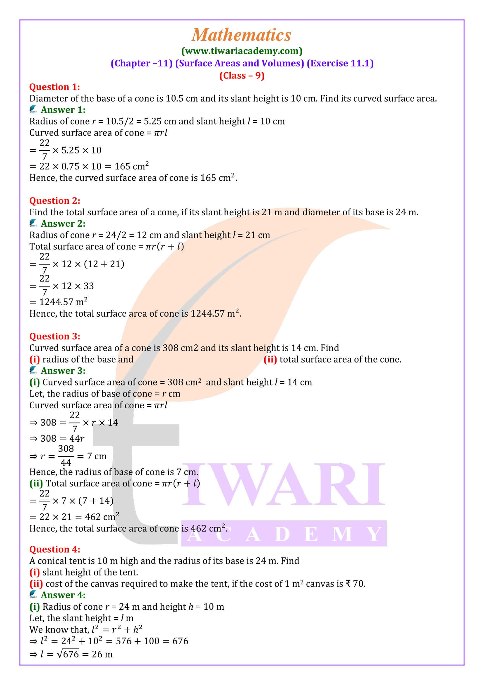 9th Maths ex. 11.1