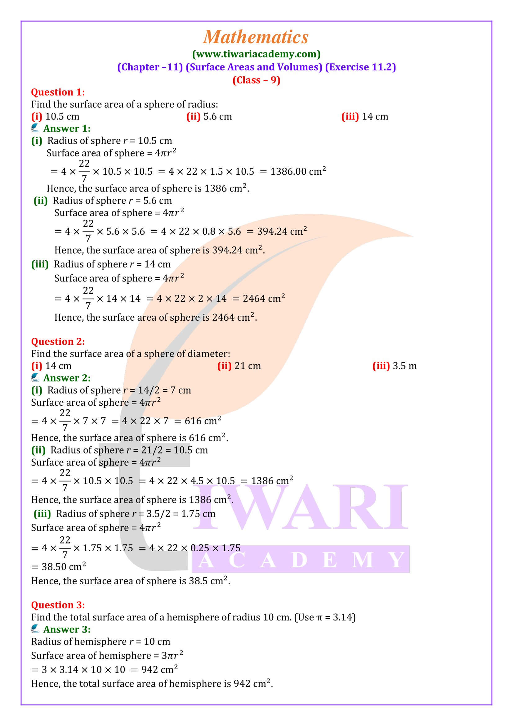 9th Maths ex. 11.2