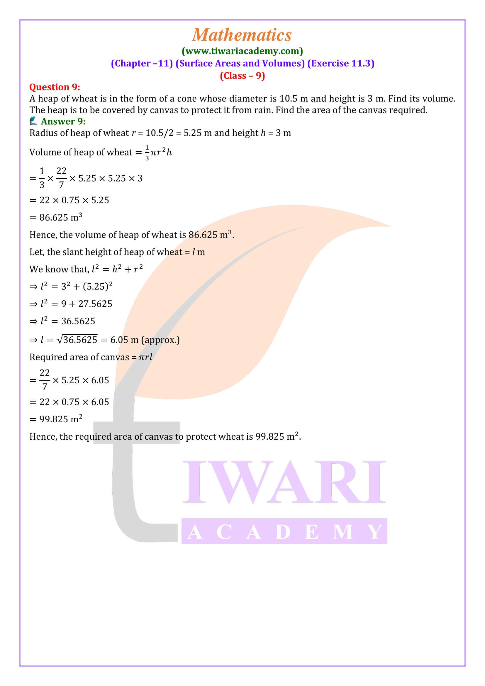 Class 9 Maths Exercise 11.3 in English Medium