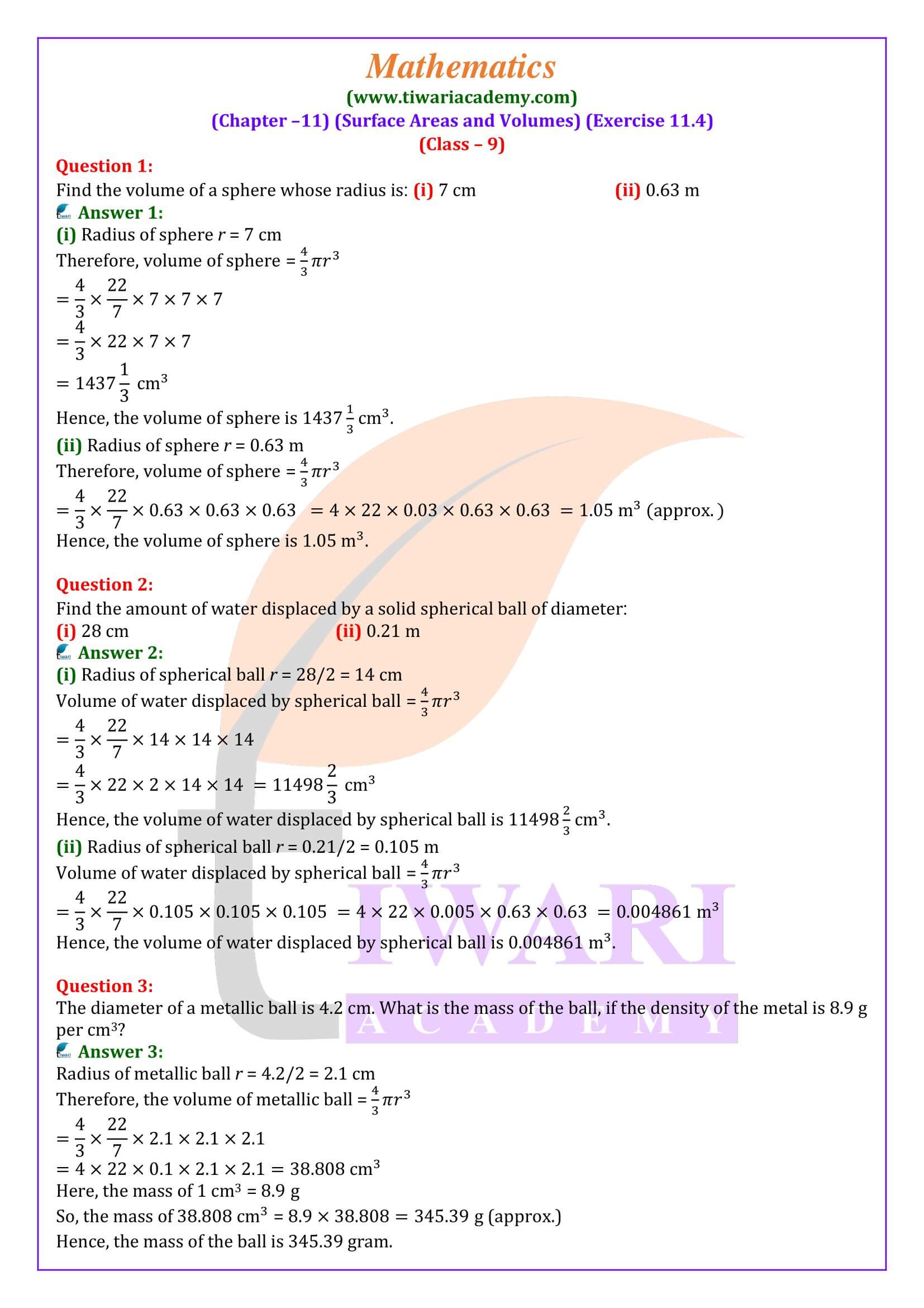 Class 9th Maths ex. 11.4 solutions