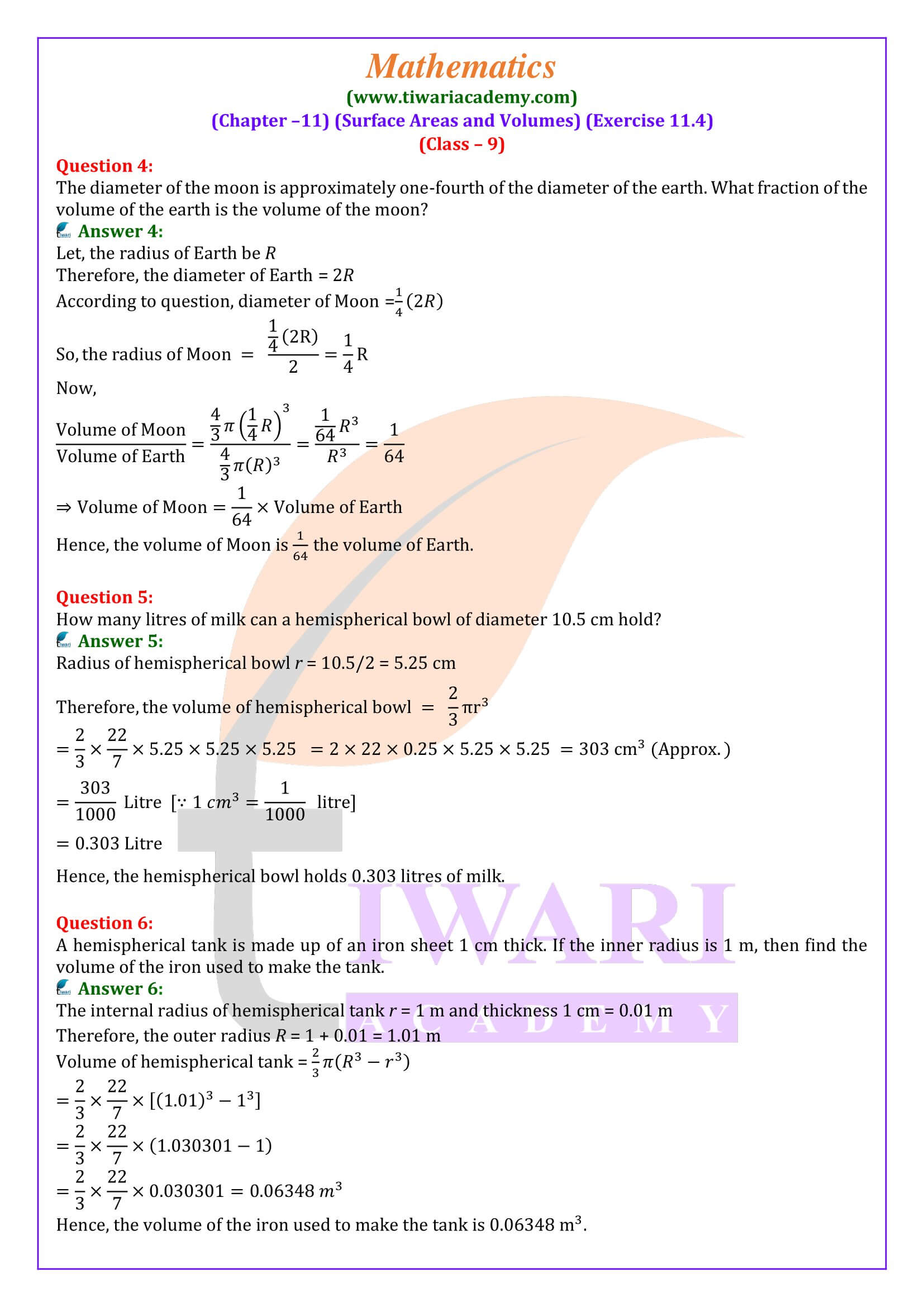 9th Maths ex. 11.4