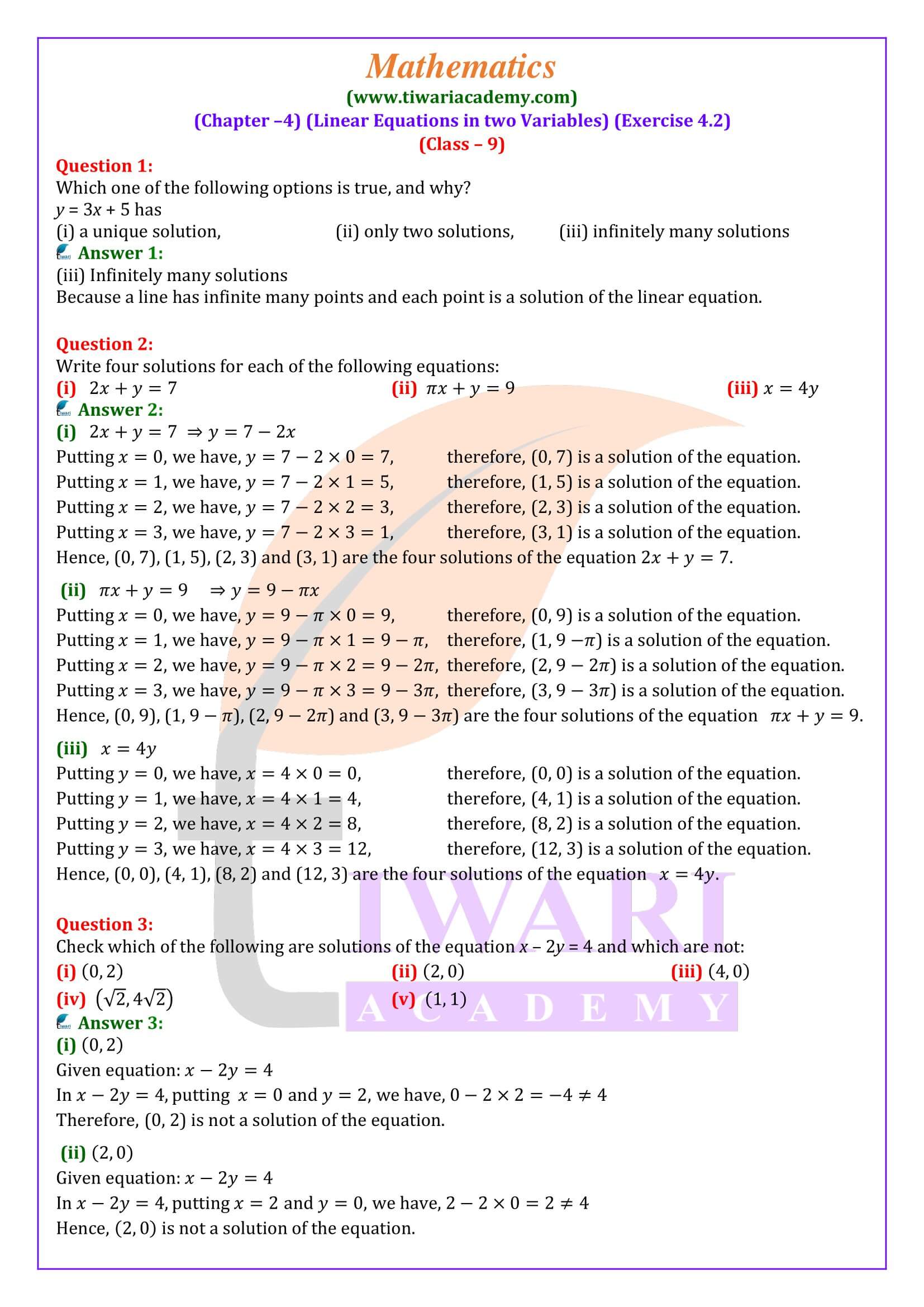 Class 9 Maths Exercise 4.2 solutions in English Medium