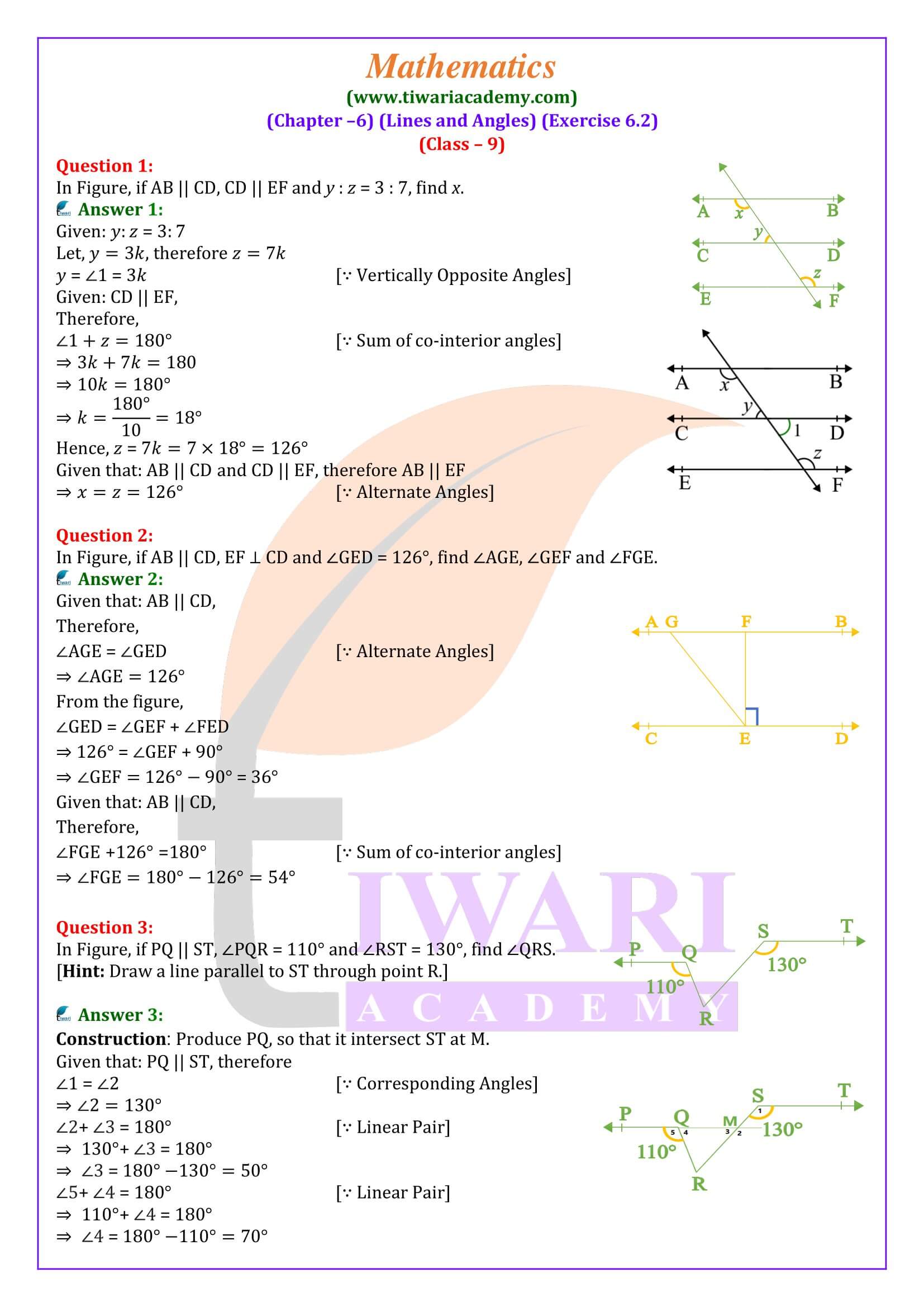 Class 9 Maths Exercise 6.2 solutions in English Medium