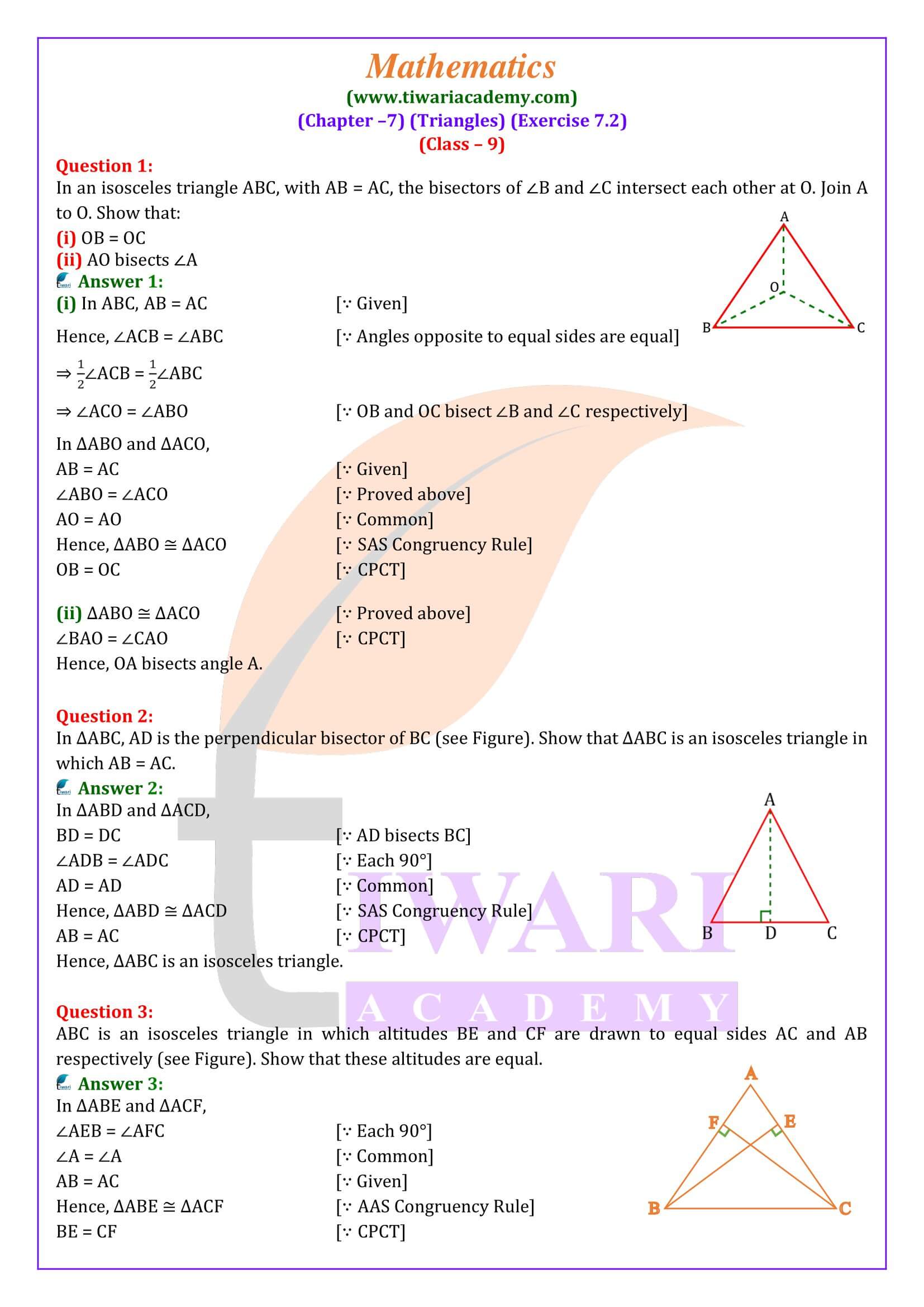 Class 9 Maths Exercise 7.2 solutions in English Medium