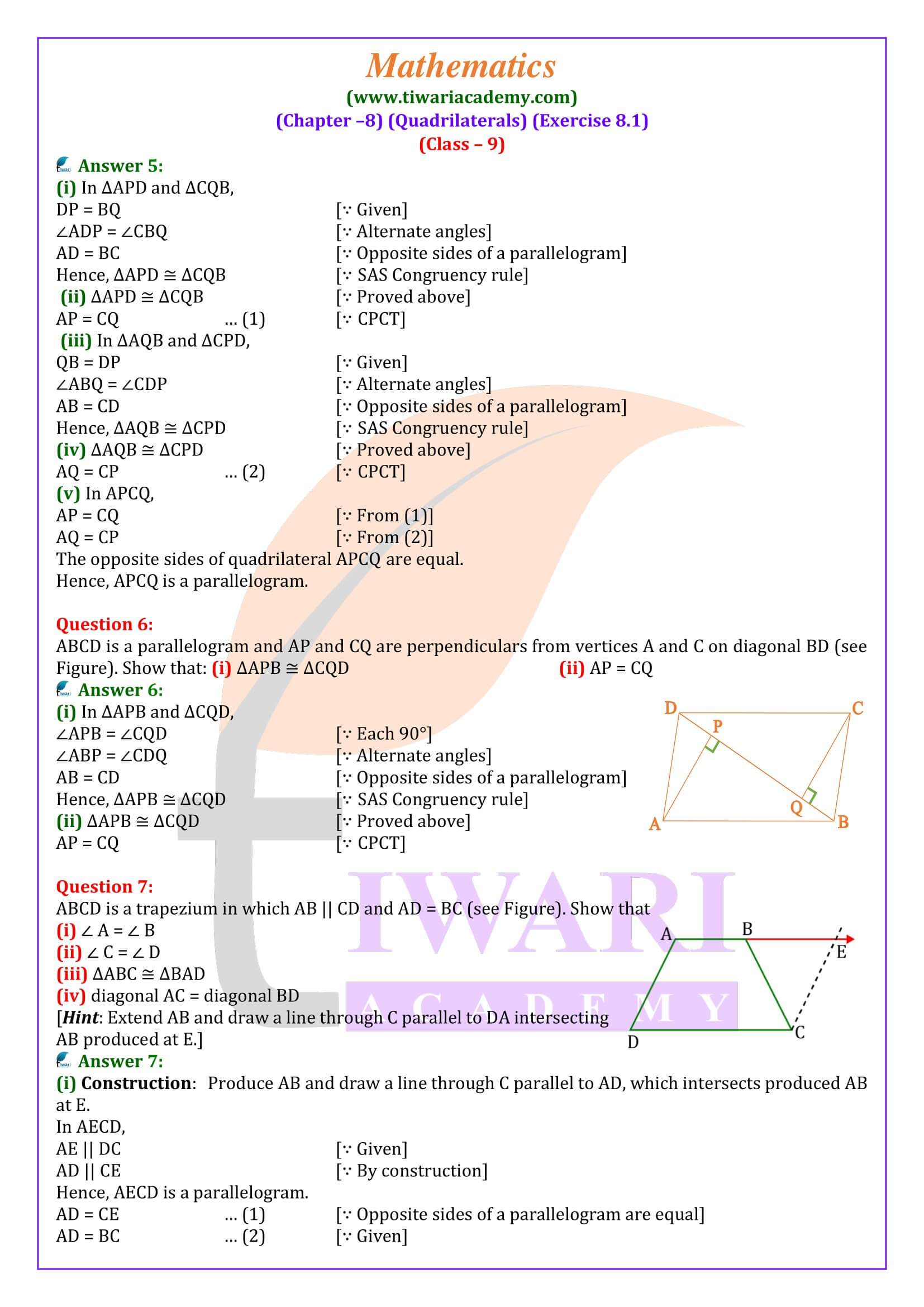 NCERT Solutions for Class 9 Maths Exercise 8.1