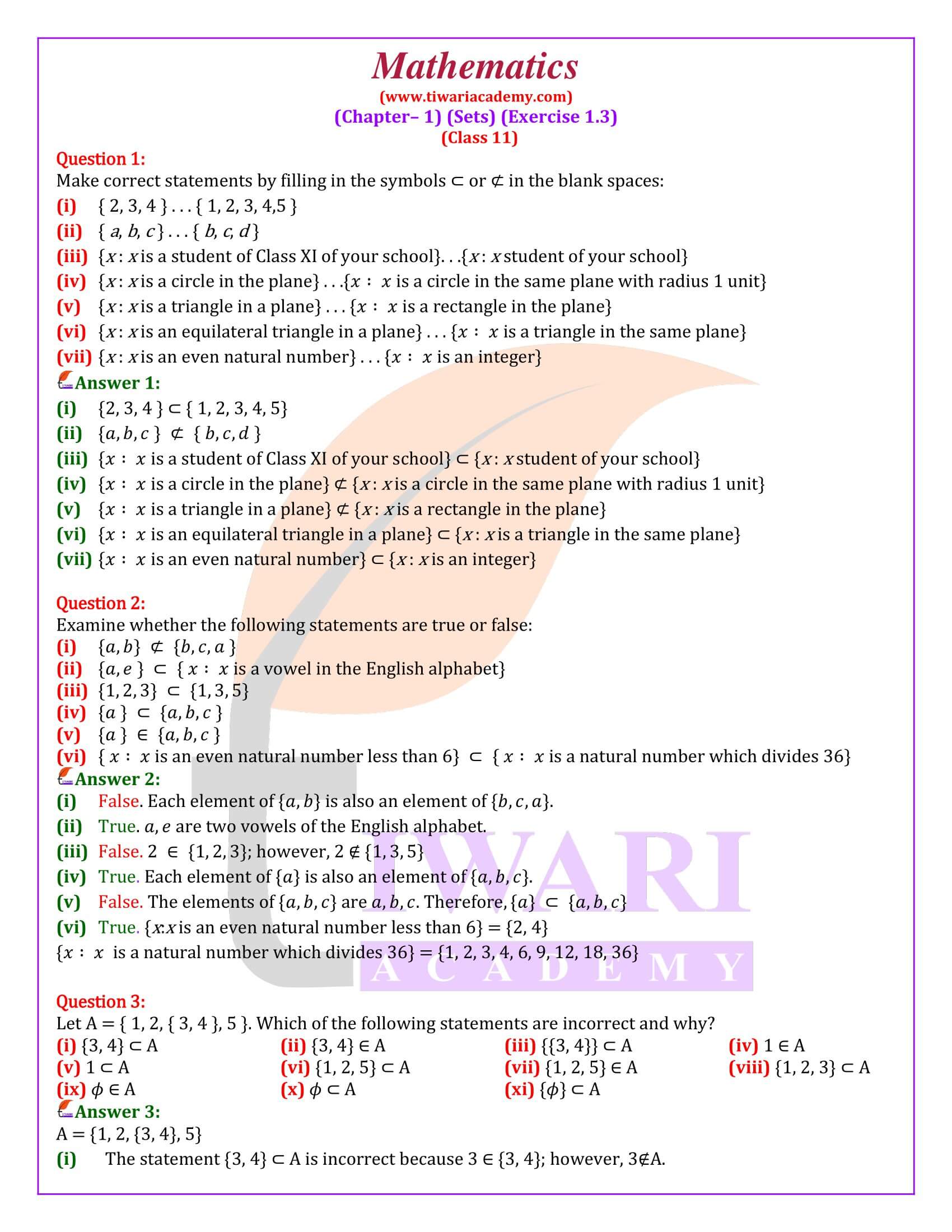 Class 11 Maths Chapter 1 Exercise 1.3