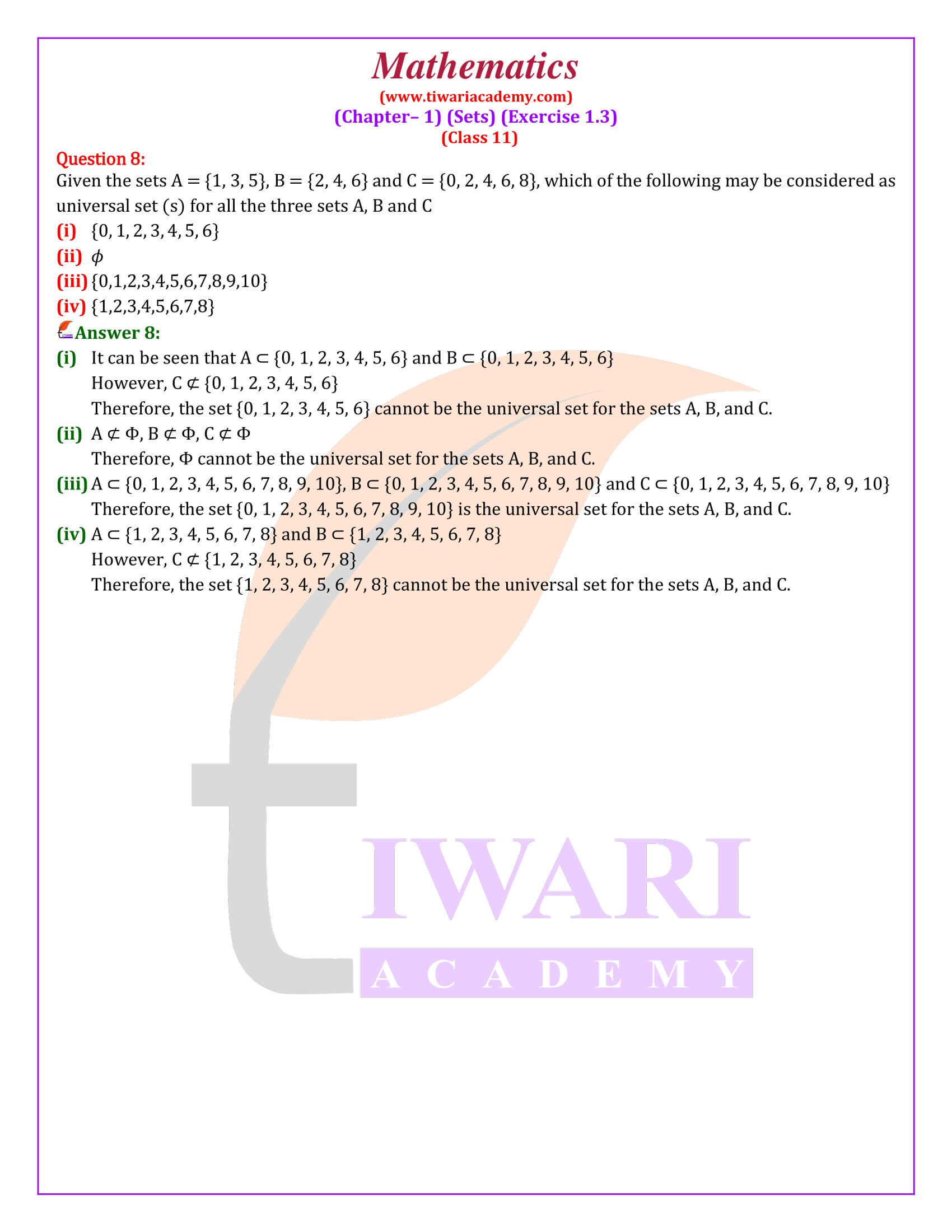 Class 11 Maths Exercise 1.3