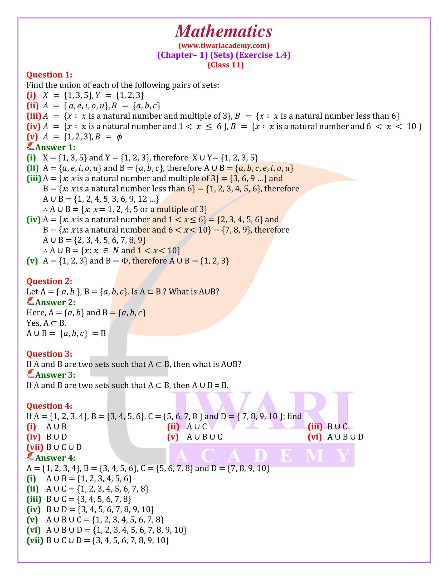 Class 11 Maths Chapter 1 Exercise 1.4