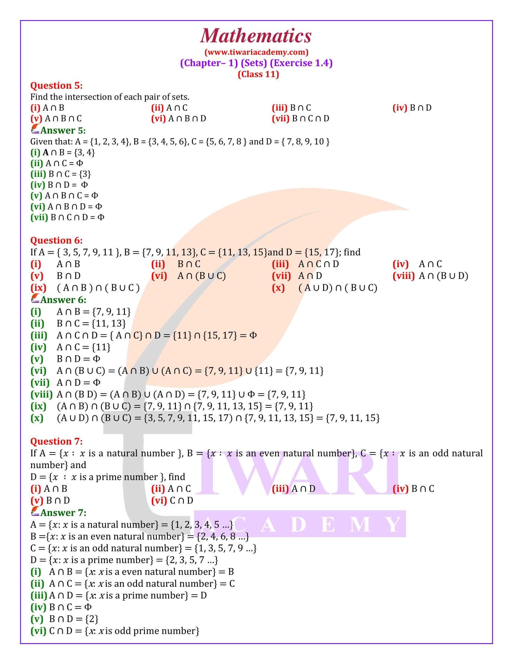 Class 11 Maths Chapter 1 Exercise 1.4 Solutions in English Medium