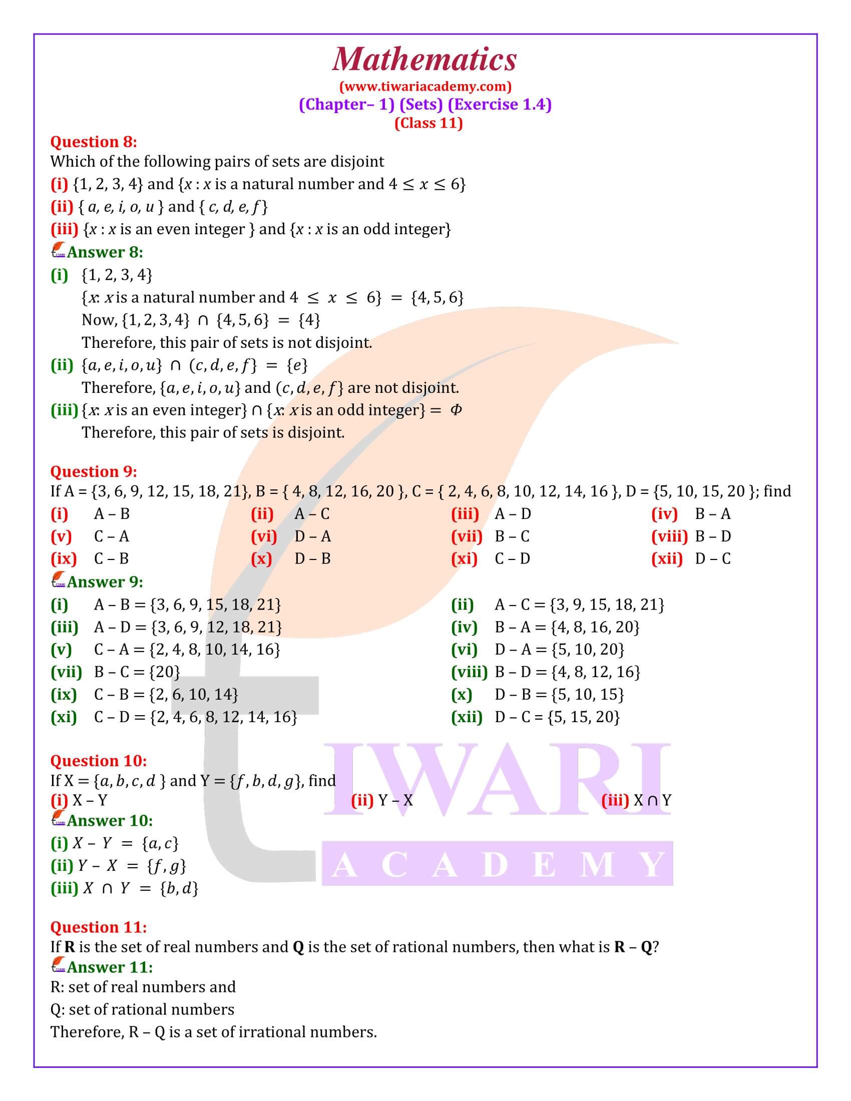 Class 11 Maths Chapter 1 Exercise 1.4 revised solutions