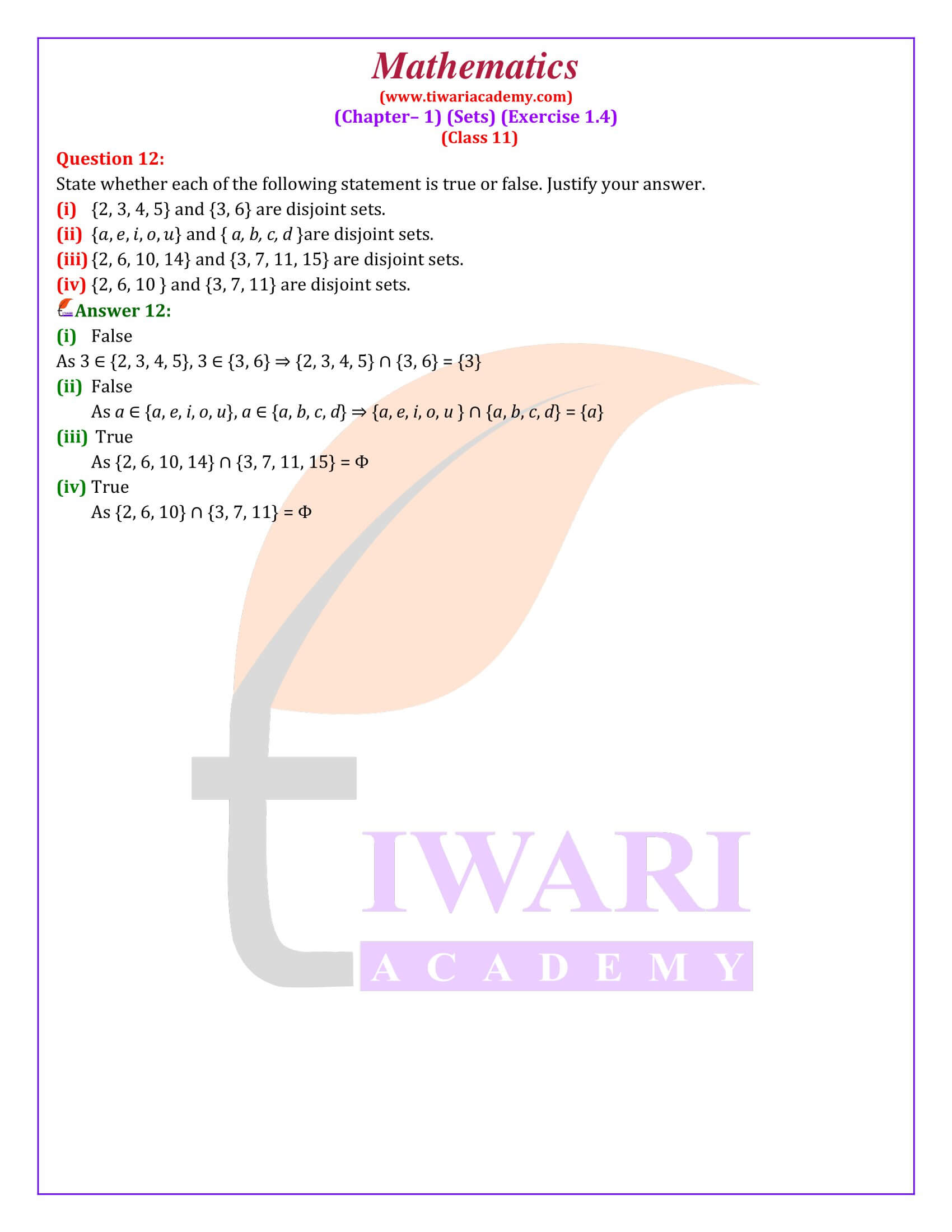 Class 11 Maths Chapter 1 Exercise 1.4 solutions for new session