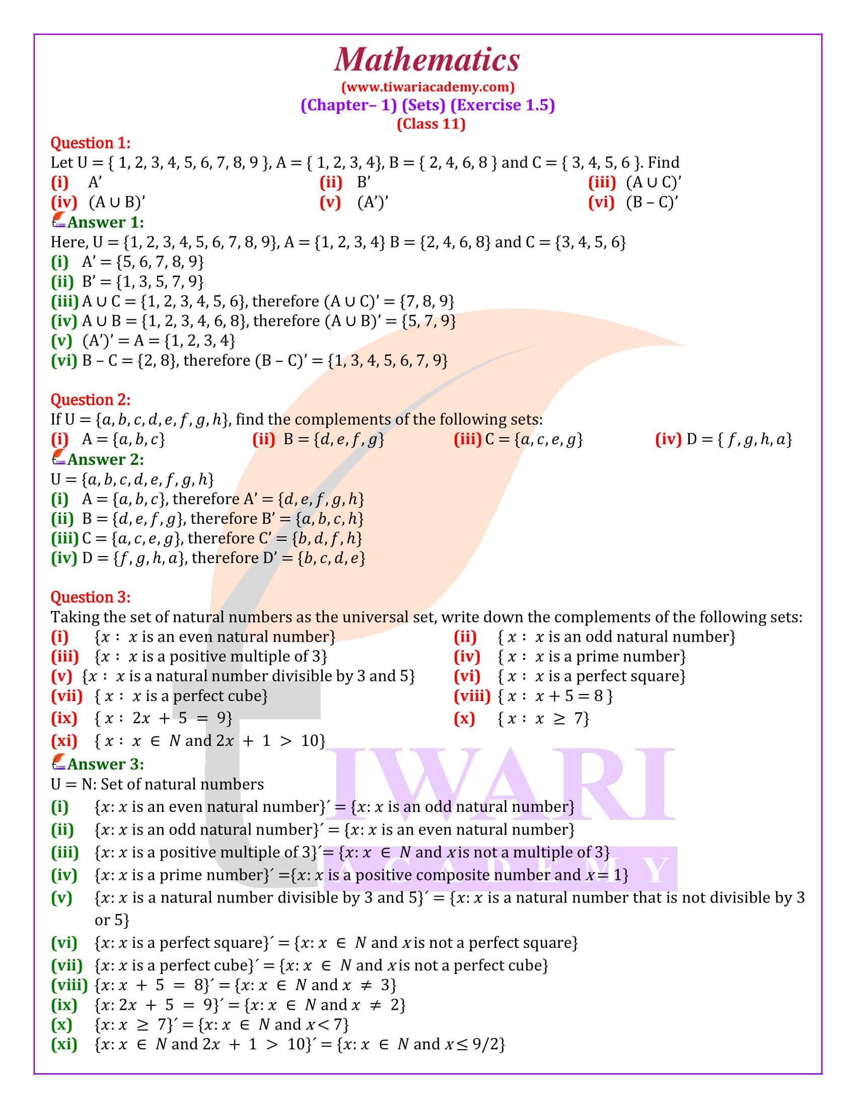 Class 11 Maths Chapter 1 Exercise 1.5