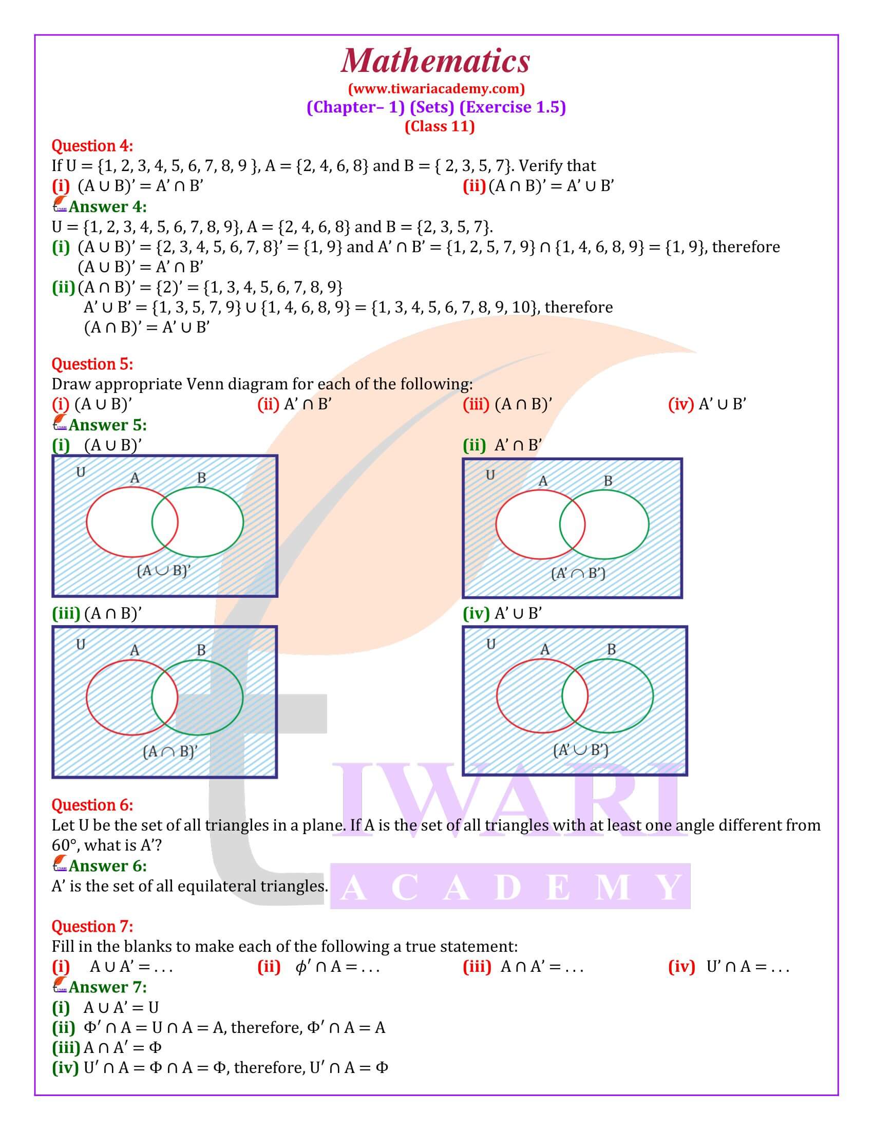 NCERT Solutions for Class 11 Maths Chapter 1 Exercise 1.5 in English Medium