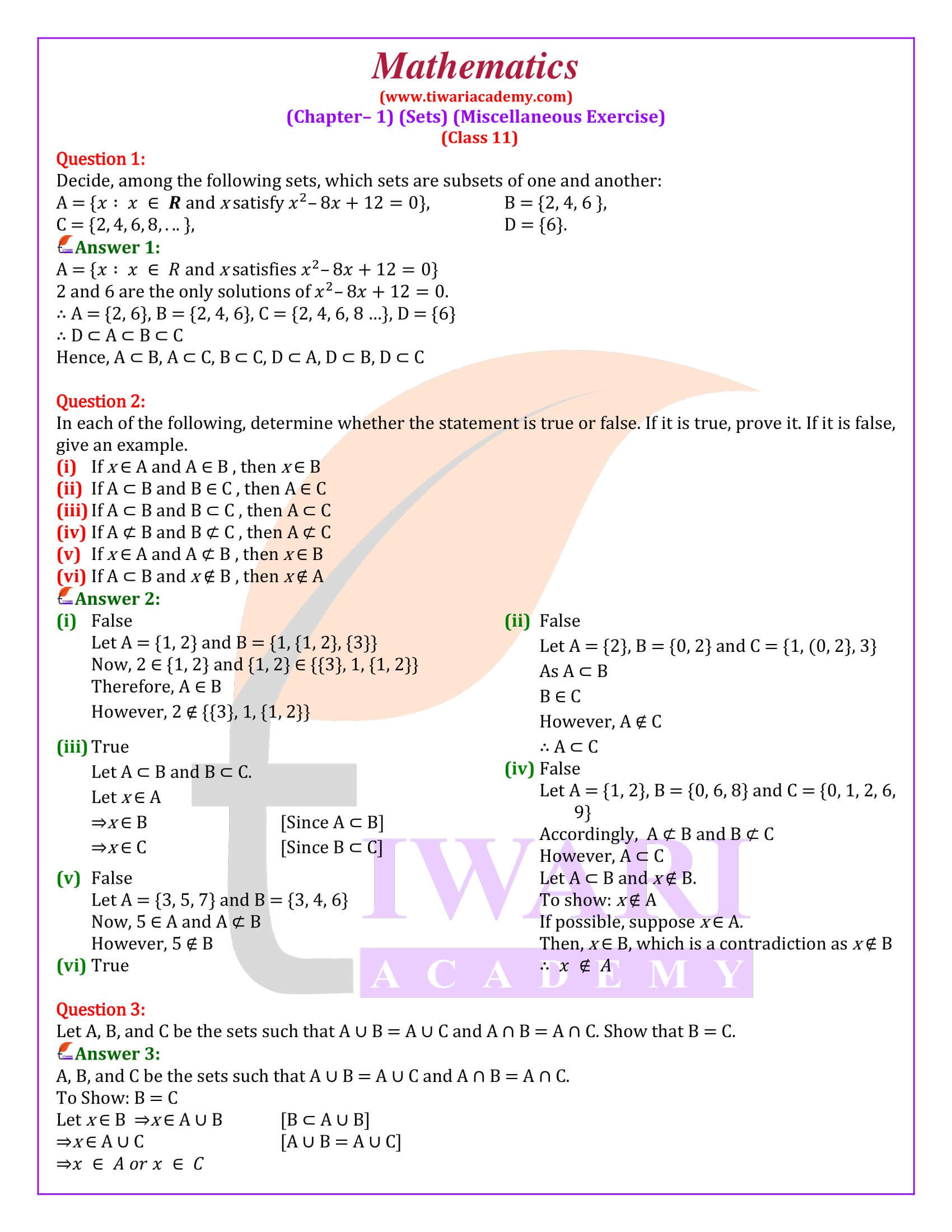 NCERT Solutions Class 11 Maths Chapter 1 Miscellaneous