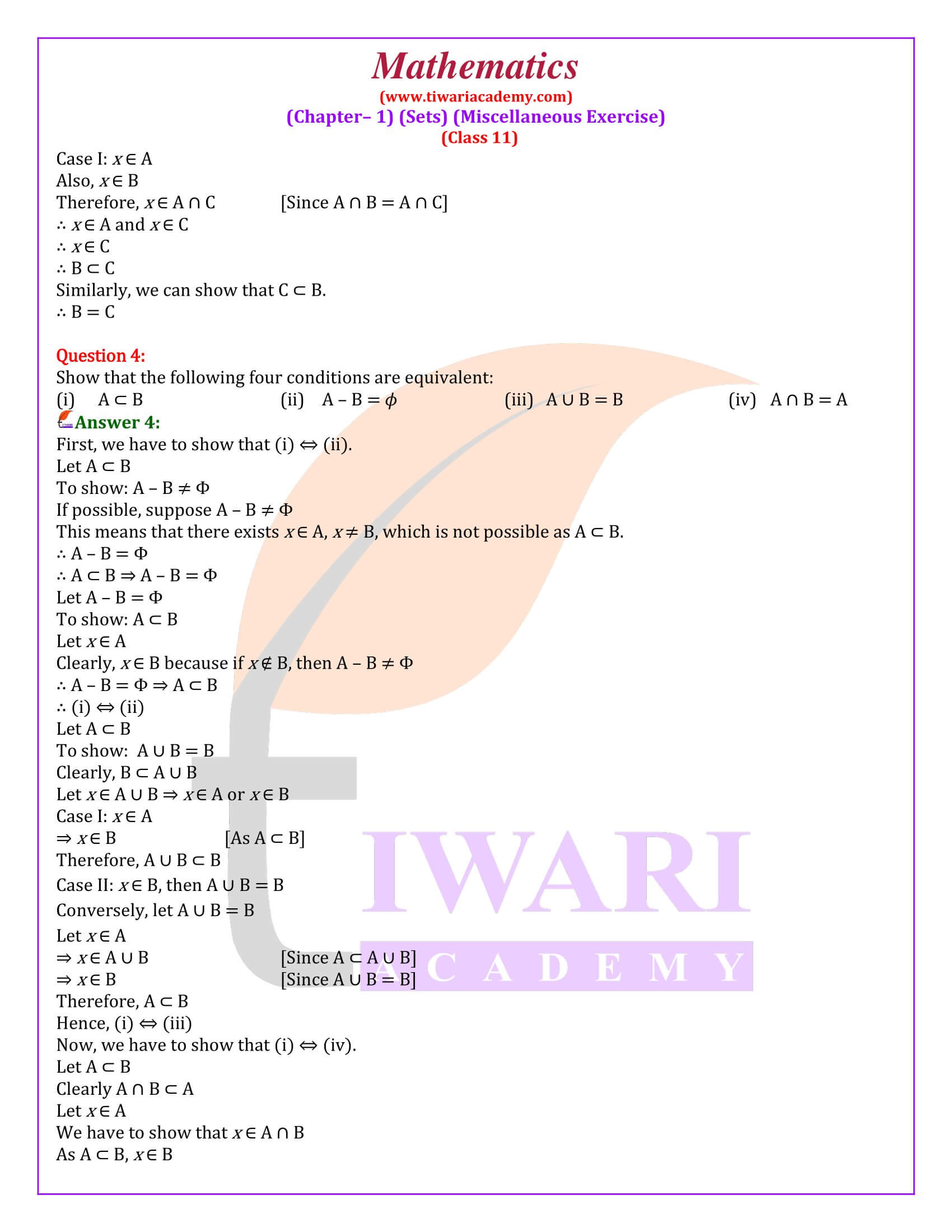 Class 11 Maths Chapter 1 Miscellaneous