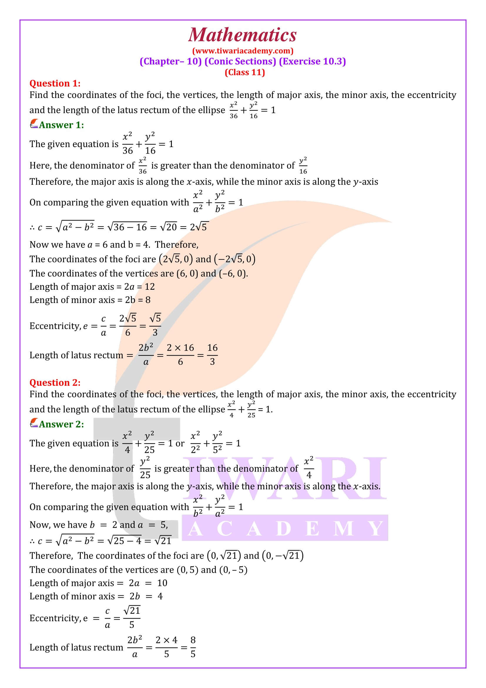 NCERT Solutions for Class 11 Maths Chapter 10 Exercise 10.3 in English Medium